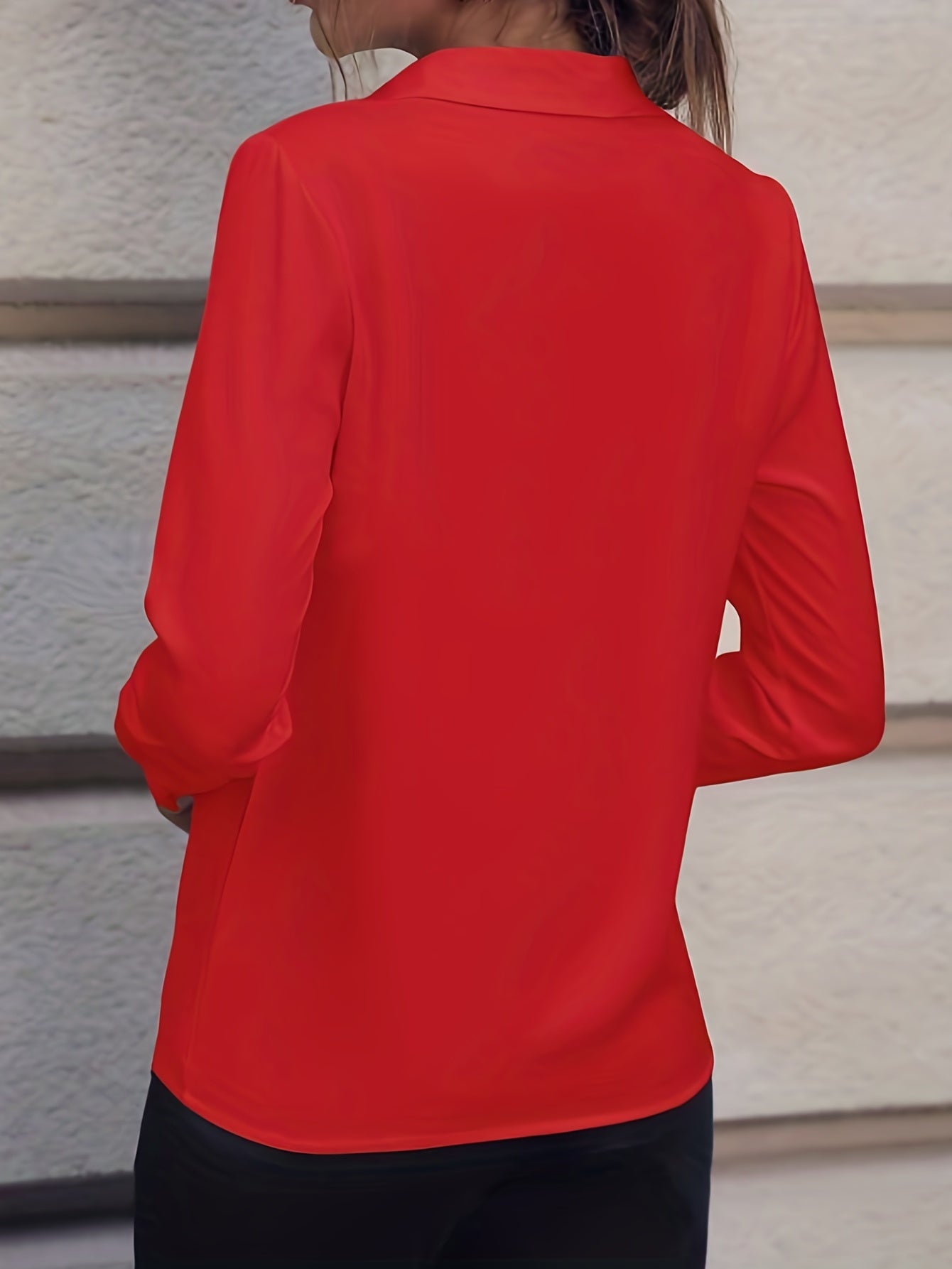 Sixsr Solid Polo Collar Shirt, Elegant Long Sleeve Shirt For Spring & Fall, Women's Clothing
