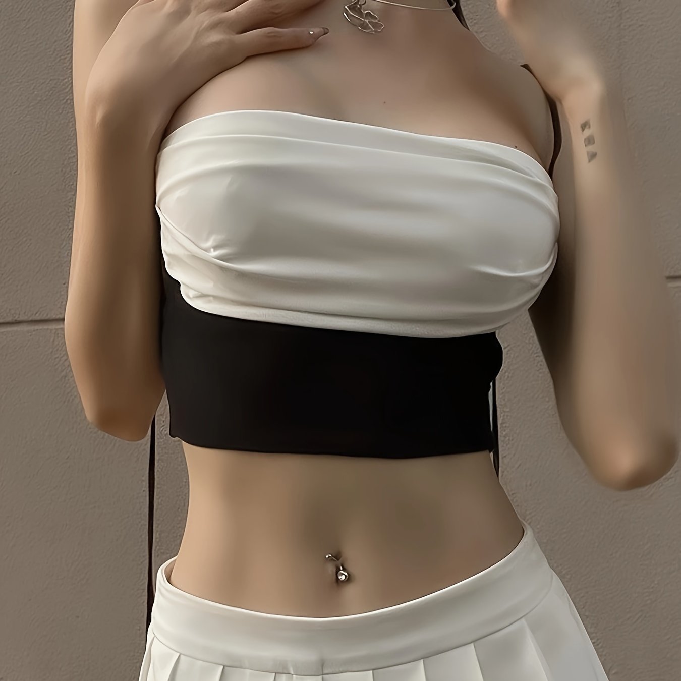 Sixsr Faux Twinset Halter Neck Top, Y2K Color Block Crop Halter Top For Summer, Women's Clothing