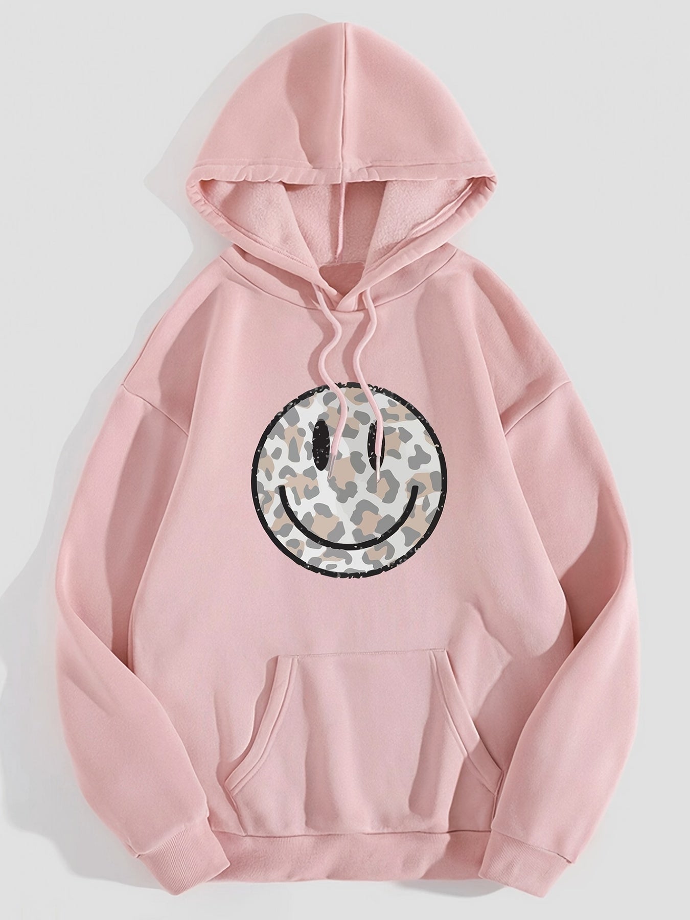 Sixsr Leopard Print Face Graphic Hoodies, Drawstring Kangaroo Pocket Casual Sweatshirt For Spring & Fall, Women's Clothing