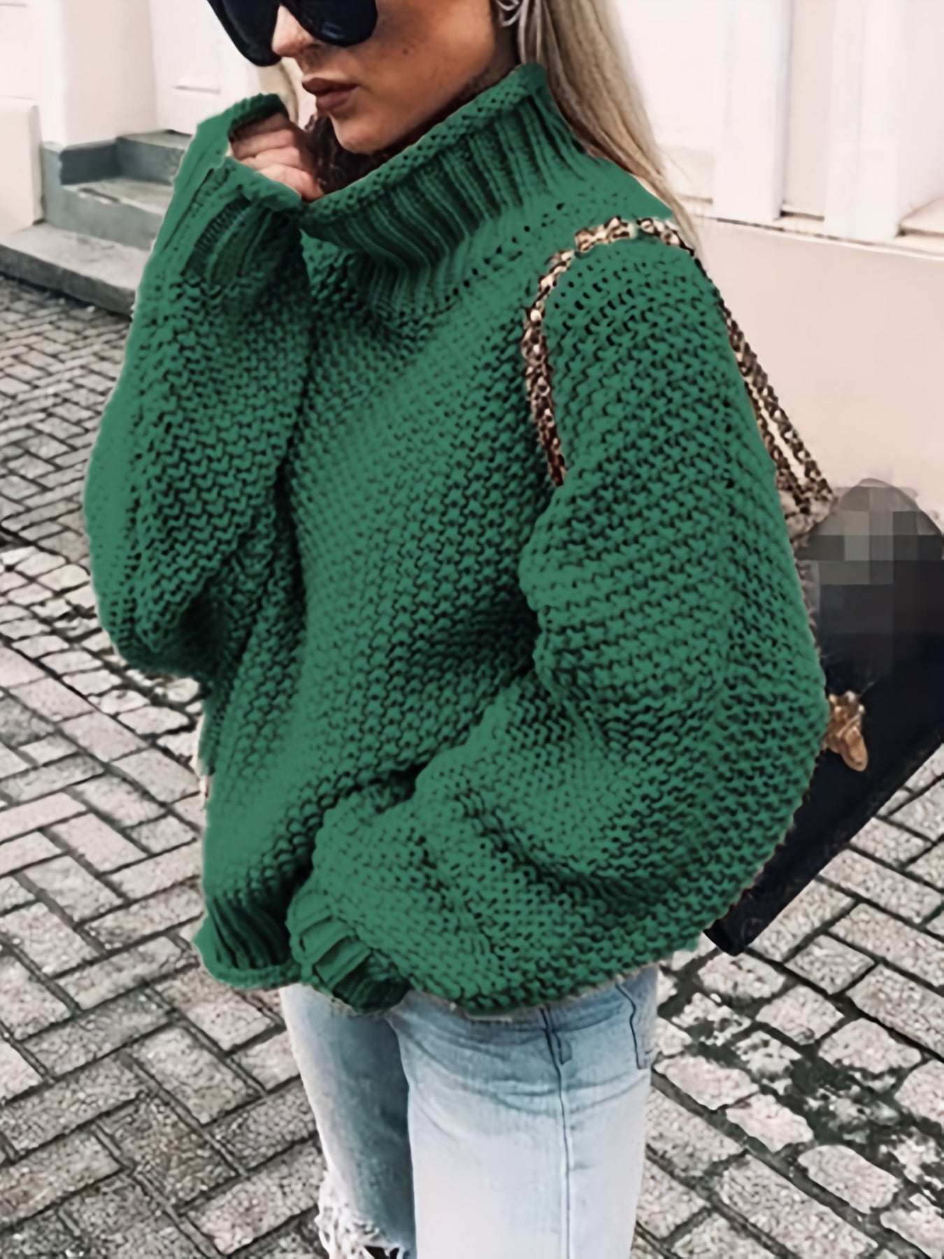 Sixsr Solid Turtle Neck Pullover Sweater, Casual Long Sleeve Sweater For Fall & Winter, Women's Clothing
