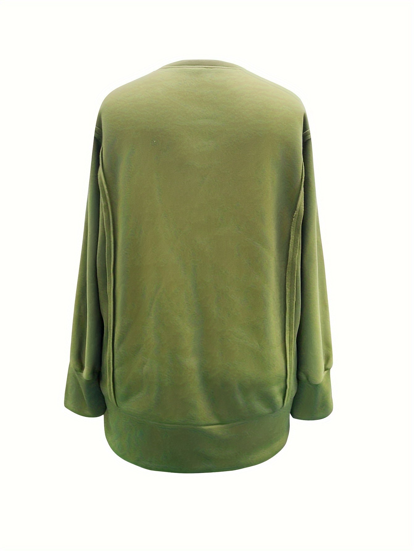Sixsr Plus Size Casual Sweatshirt, Women's Plus Solid Long Sleeve Round Neck Fleece Split Loose Fit Pullover Top