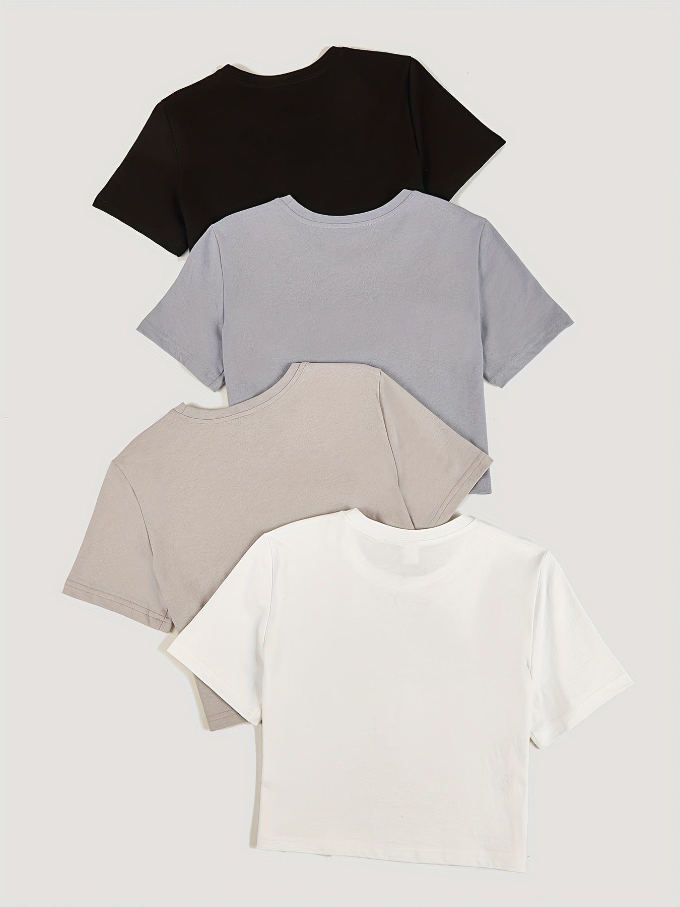 Sixsr Solid Basic 4pcs T-shirt, Casual Crew Neck Short Sleeve Summer T-shirt, Women's Clothing