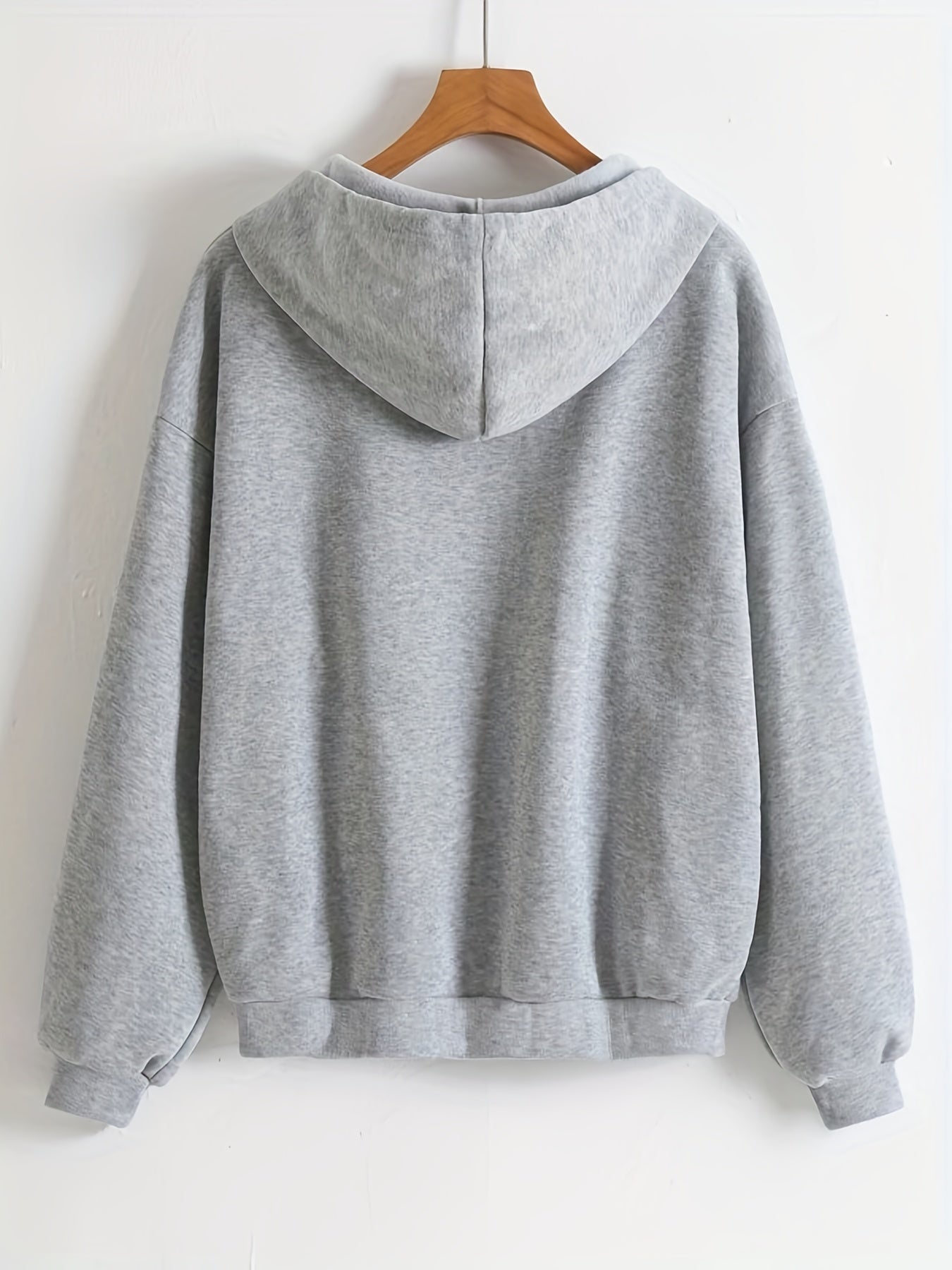 Sixsr Solid Drawstring Zipper Front Hoodie, Casual Long Sleeve Hoodie For Spring & Fall, Women's Clothing
