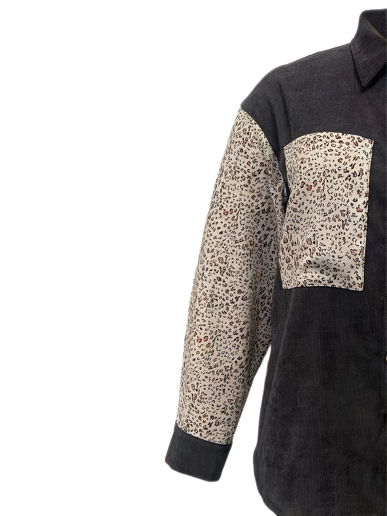 Sixsr Plus Size Casual Shirt Coat, Women's Plus Colorblock Leopard Print Button Up Long Sleeve Turn Down Collar Shacket