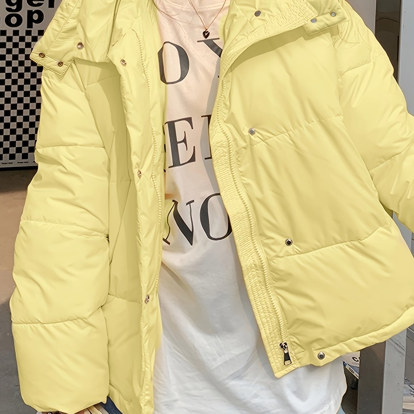 Sixsr Zip Up Hooded Warm Coat, Casual Solid Long Sleeve Winter Outerwear, Women's Clothing