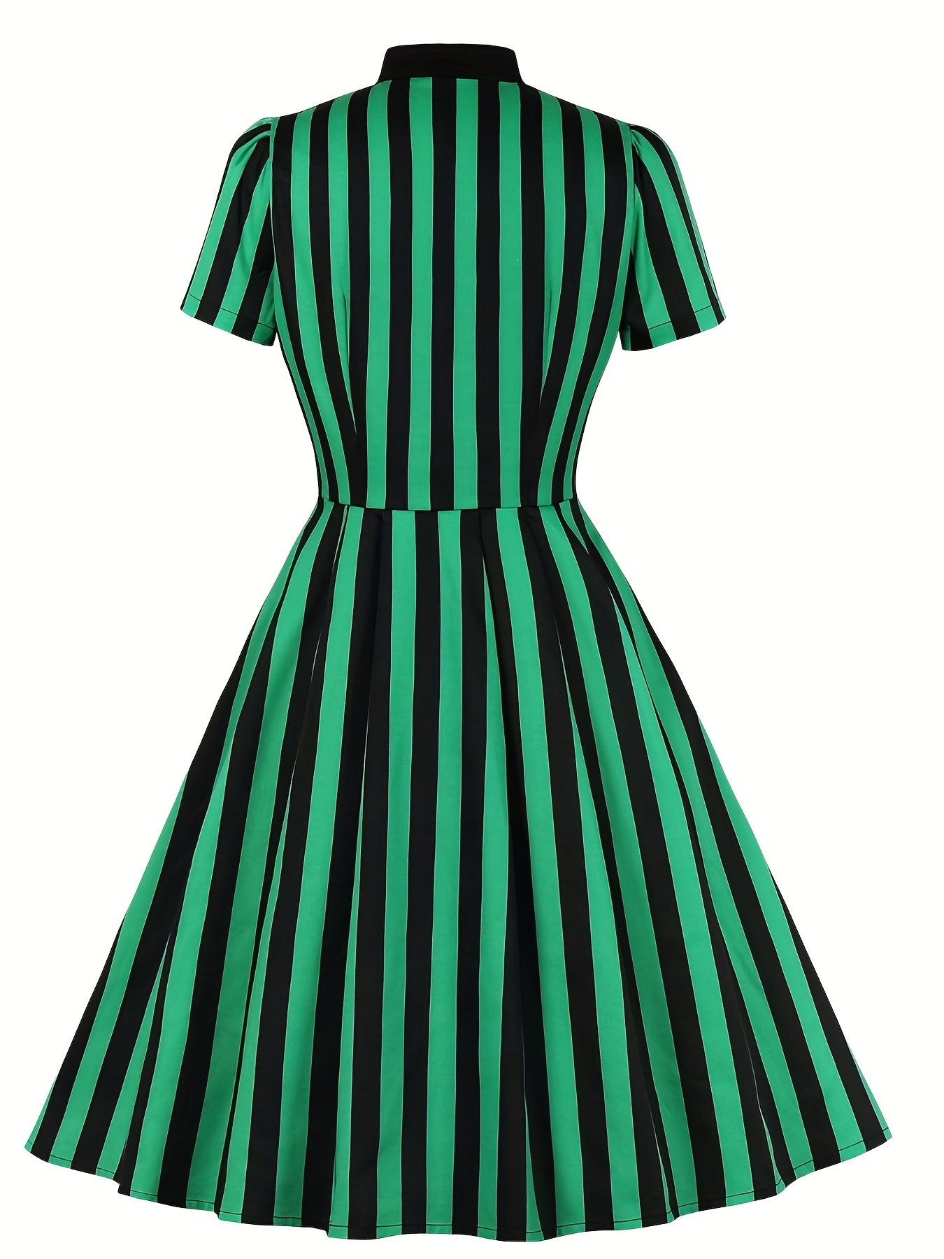 Women's Plus Size Preppy Dress - Stylish Stripe Print Button Up A-line Dress with Boe Knot and Slight Stretch