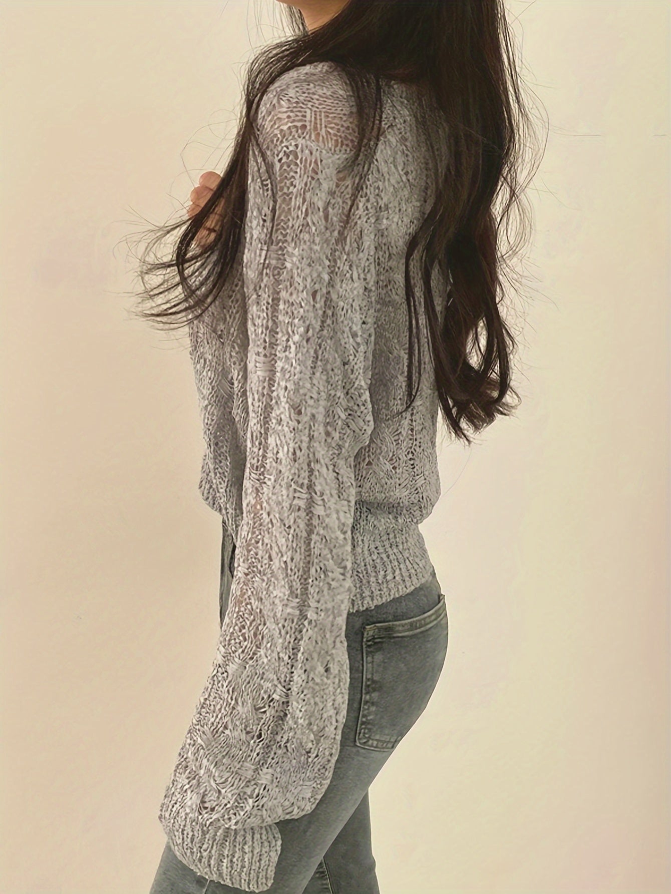 Solid V Neck Pullover Sweater, Casual Long Sleeve Thin Knit Sweater, Women's Clothing
