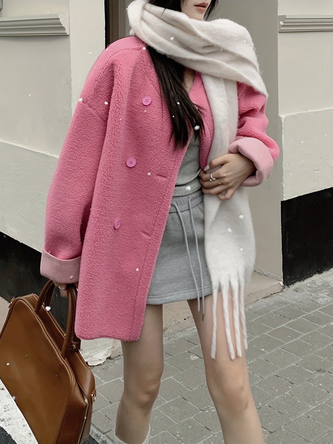 Sixsr Button Front Fuzzy Jacket, Elegant Long Sleeve Drop Shoulder Coat For Fall & Winter, Women's Clothing