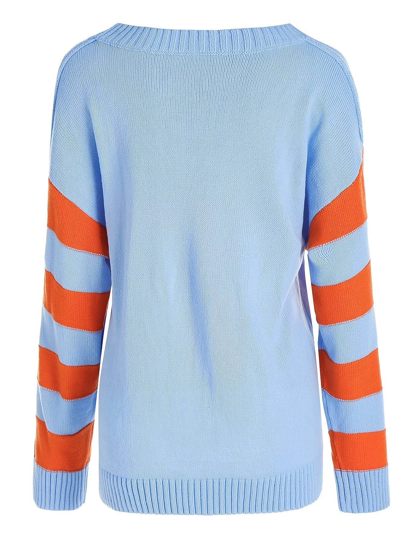 Sixsr Plus Size Colorblock Long Sleeve Pullover Sweater, Women's Plus Slight Stretch Casual Sweater