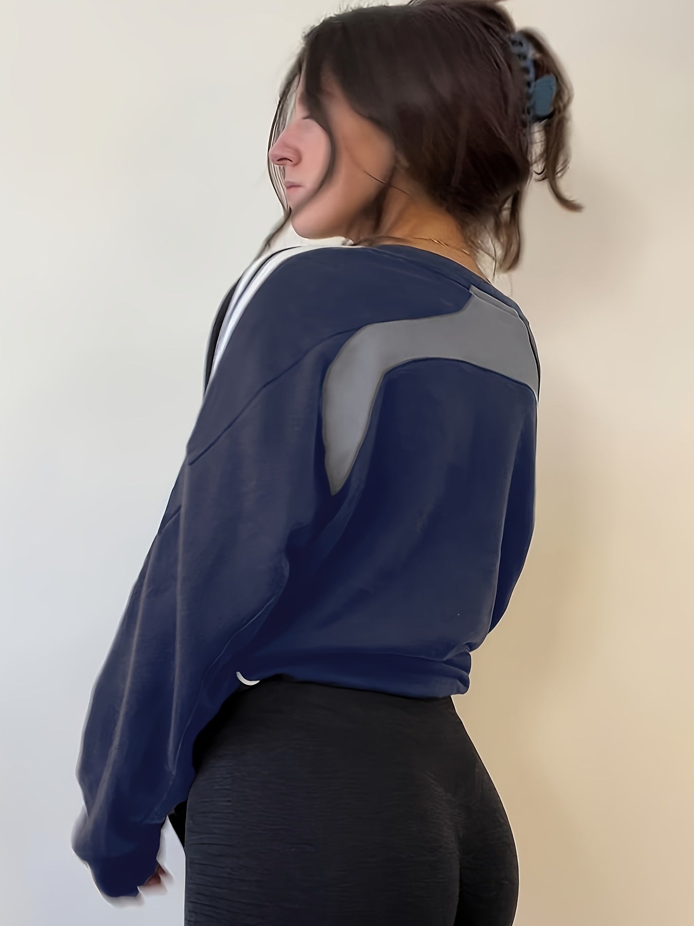 Sixsr Color Block Long Sleeve Crew Neck Sweatshirt, Loose Pullover Sports Top, Women's Clothing