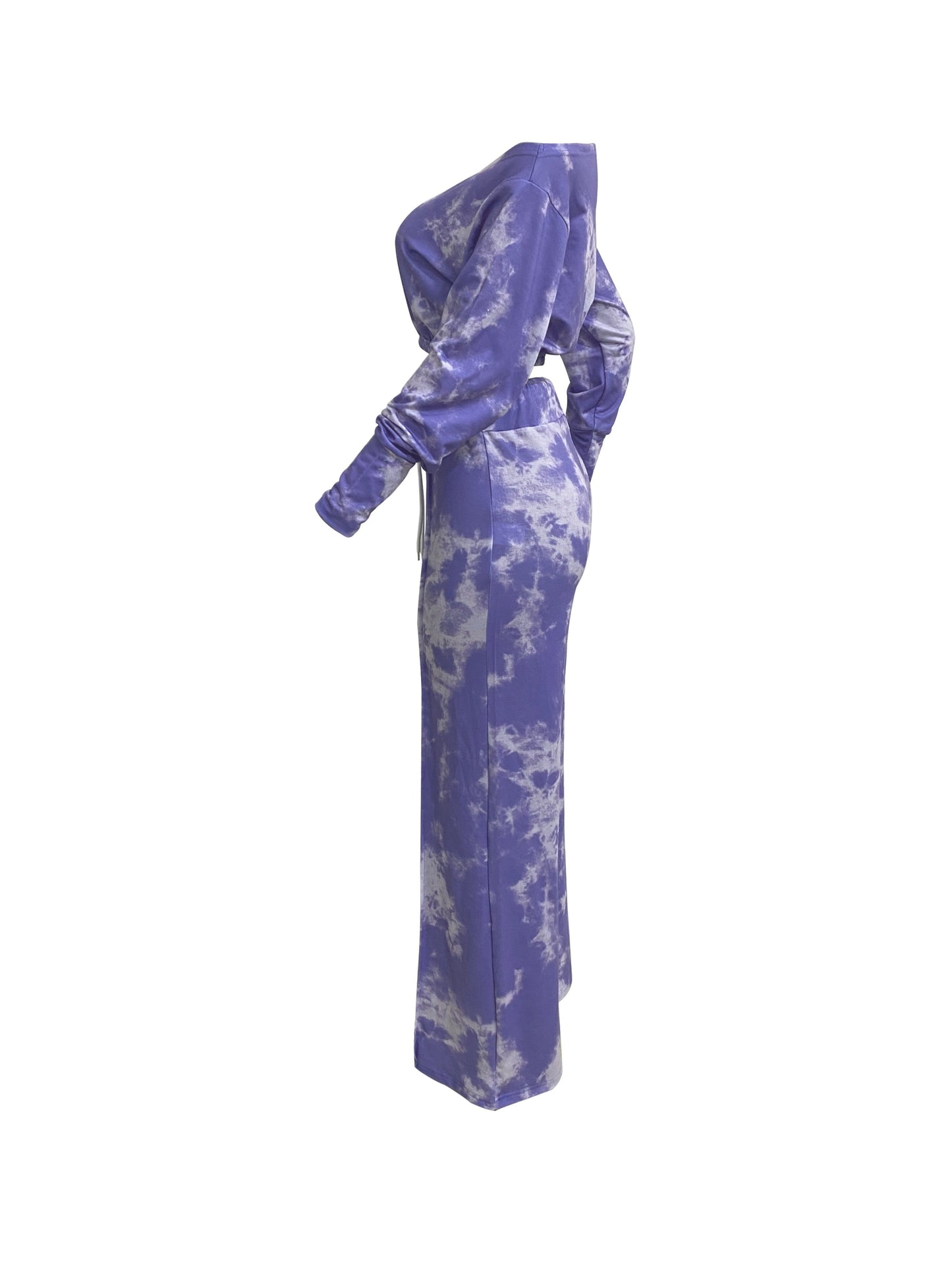 Sixsr Tie Dye Two-piece Set, Asymmetrical Neck Long Sleeve Crop Top & Drawstring Wide Leg Pants Outfits, Women's Clothing