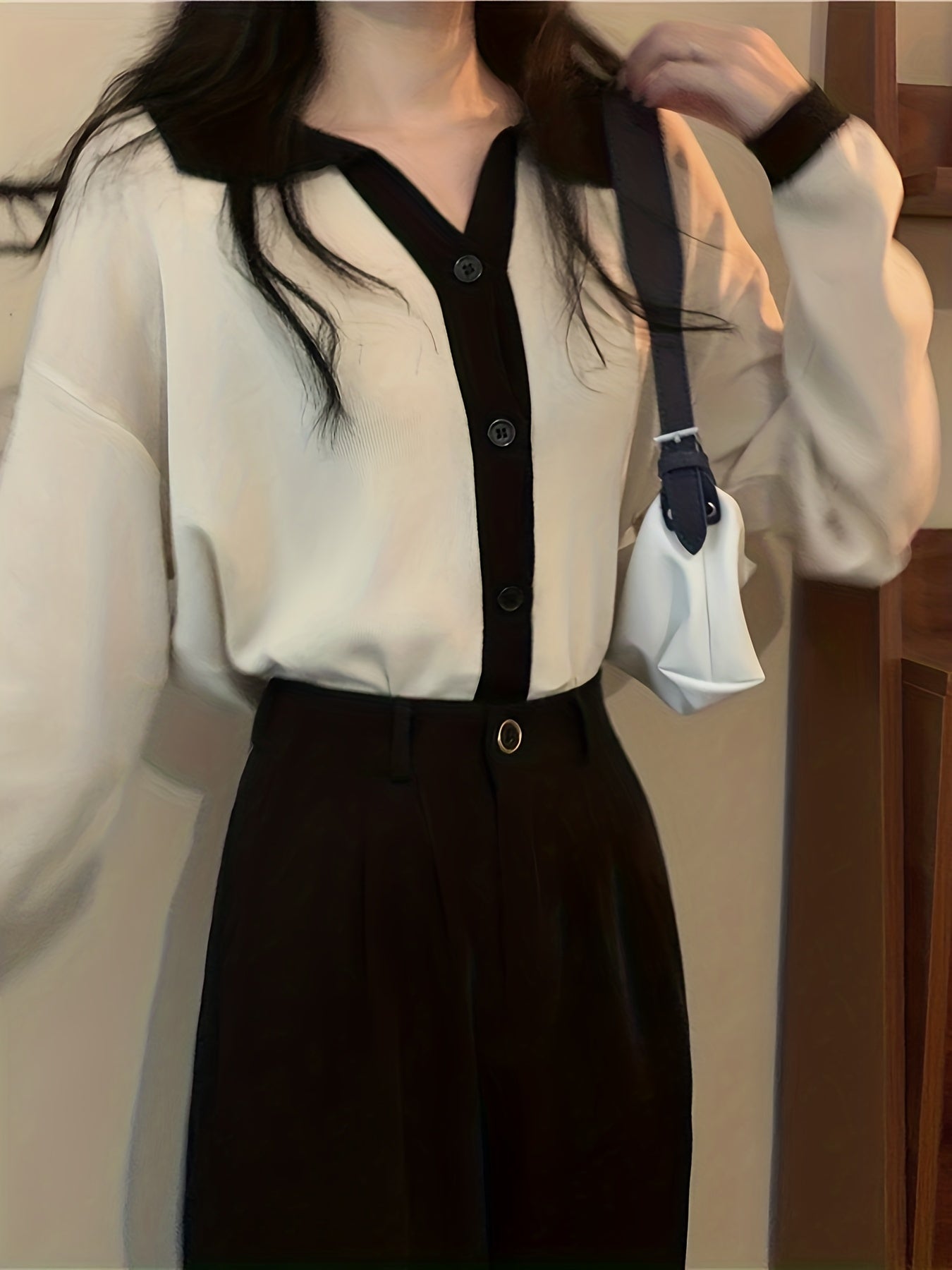 Sixsr Color Block Button Front Cardigan, Casual Long Sleeve Outwear, Women's Clothing