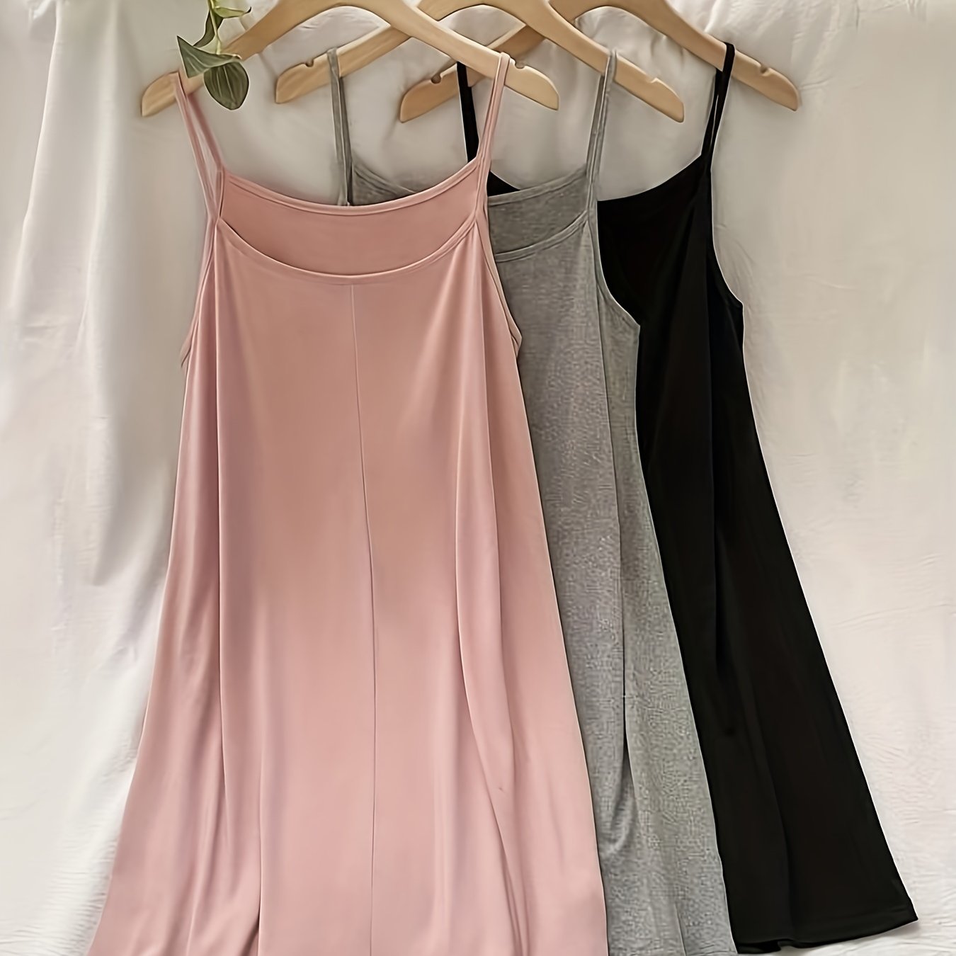 3 pack Women's Plus Size Summer Cami Dress Set - High Stretch, Plain Round Neck, Perfect for Casual and Formal Occasions
