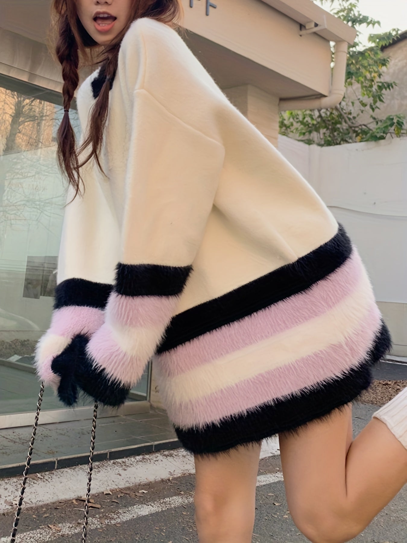 Sixsr Color Block Drop Shoulder Sweater, Casual Long Sleeve Sweater For Fall & Winter, Women's Clothing