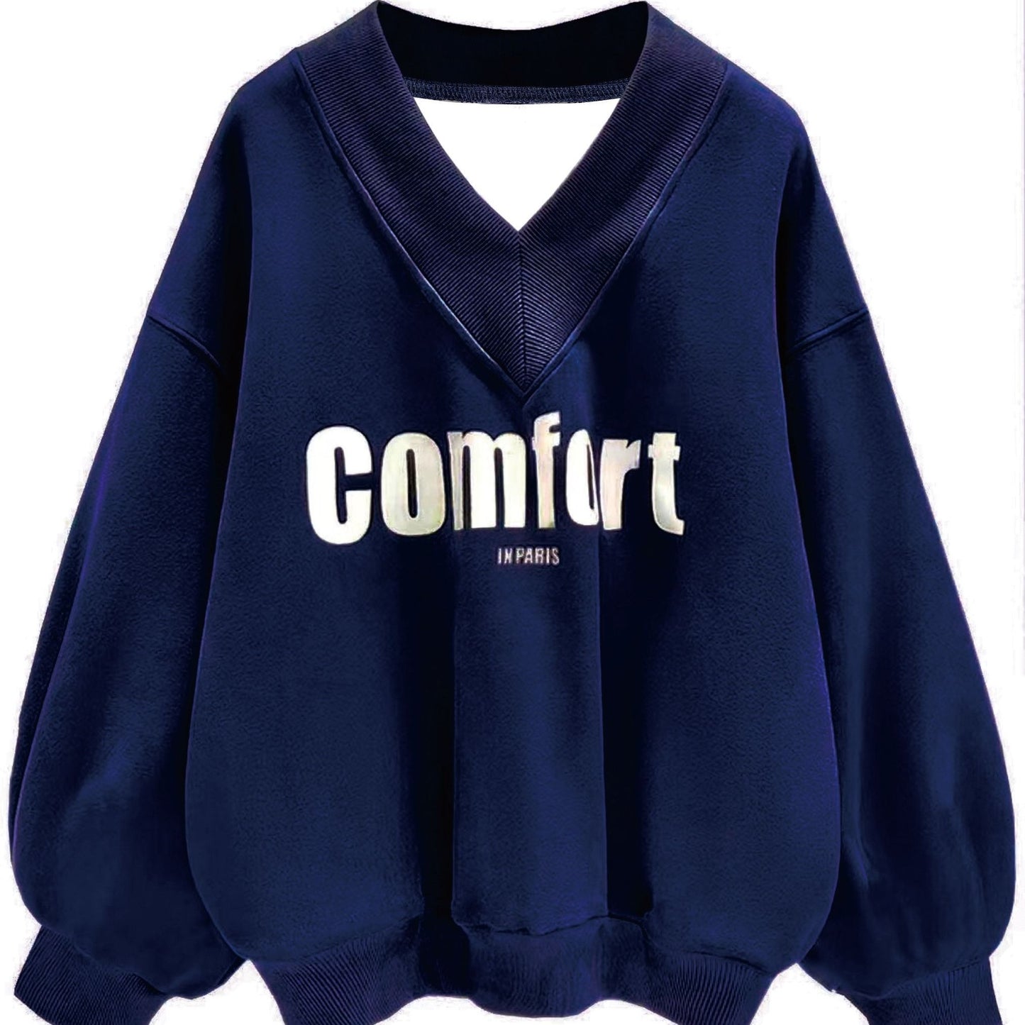 Sixsr Letter Graphic Print Sweatshirt, Long Sleeve V Neck Pullover Sweatshirt, Casual Tops For Fall & Winter, Women's Clothing