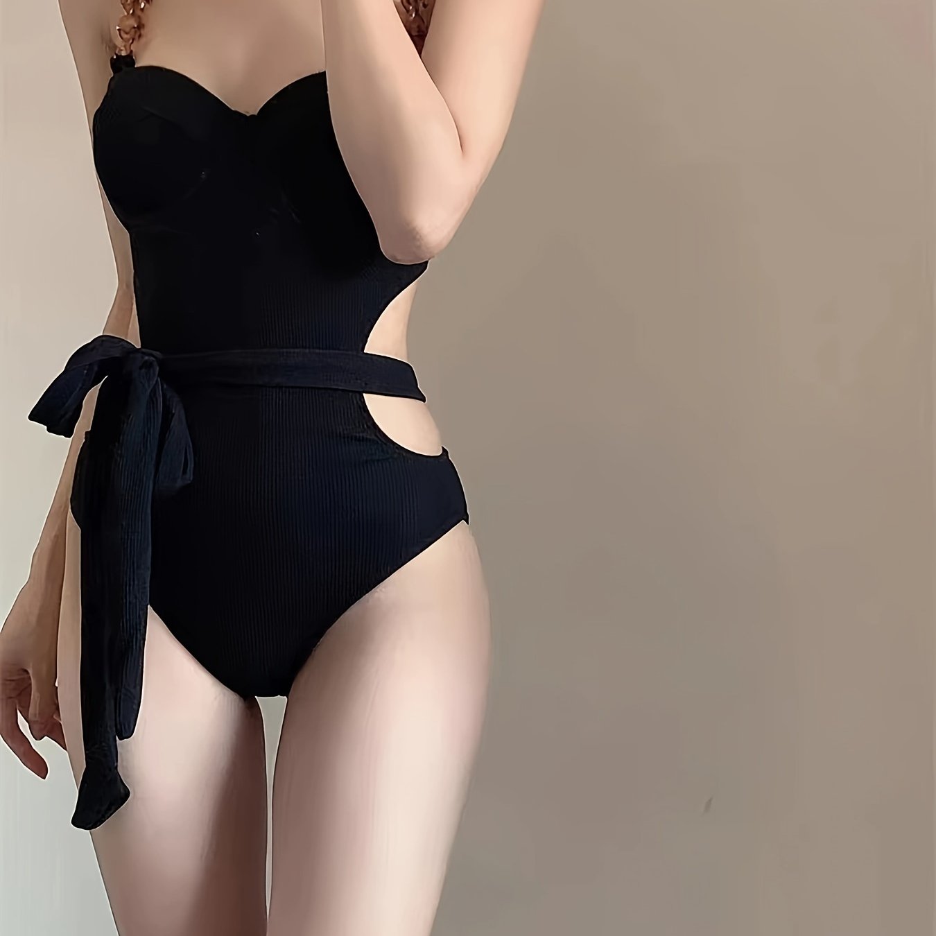 Sixsr  Solid Color One-piece Swimsuit, Cut Out Strap High Cut Bathing Suits, Women's Swimwear & Clothing