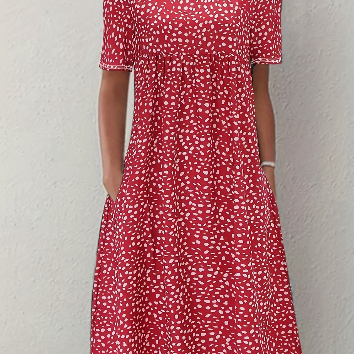 Sixsr Boho Floral Print Dual Pockets Dress, Casual Crew Neck Short Sleeve Dress, Women's Clothing