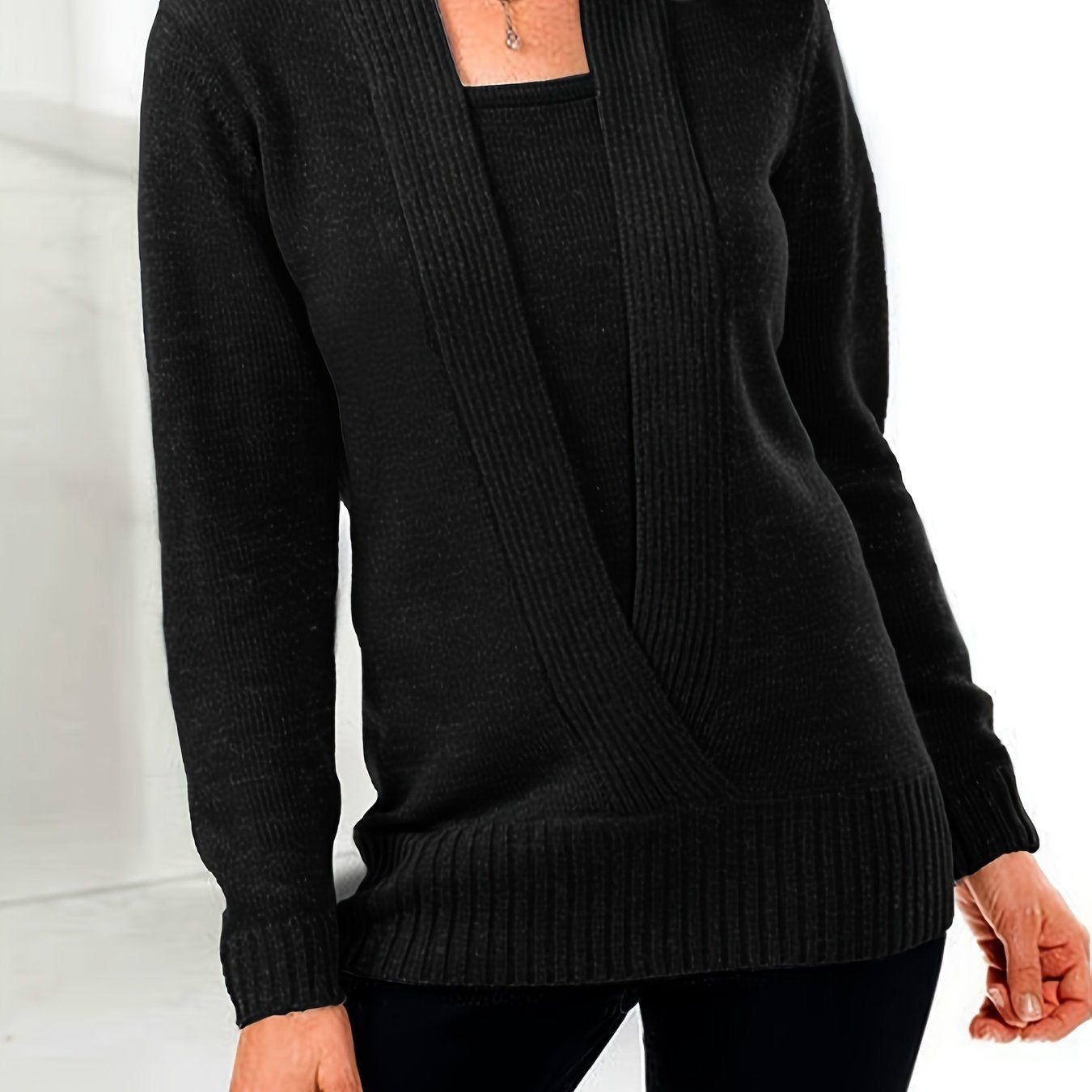 Sixsr Solid Rib Knit Sweater, Casual Long Sleeve Versatile Sweater, Women's Clothing