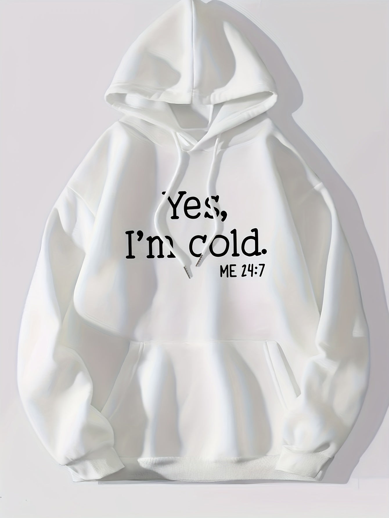 Sixsr Yes I'm Cold Letter Graphic Hoodies, Long Sleeve Casual Everyday Kangaroo Pullover Tee Shirt, Women's Clothing