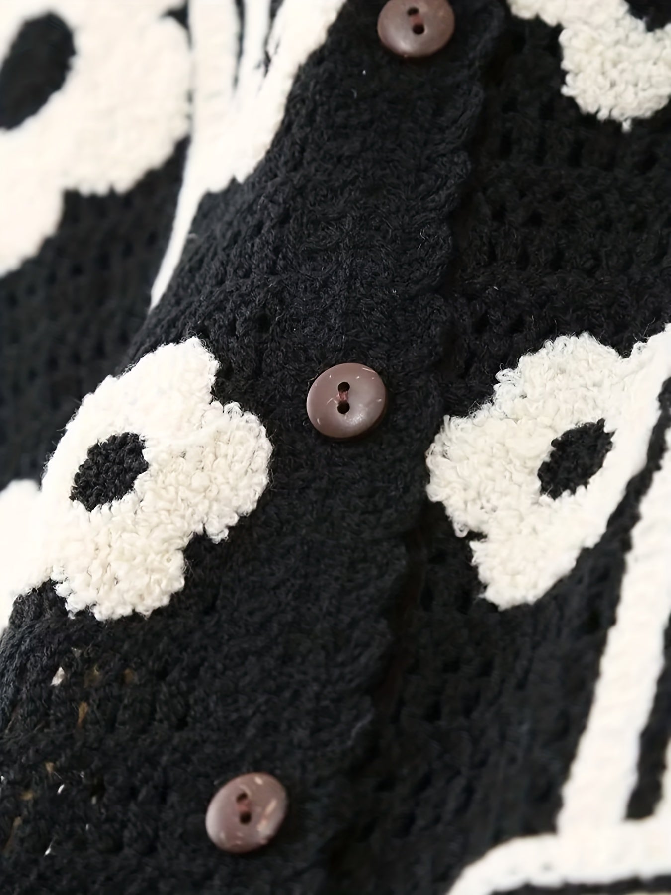 Sixsr Floral Pattern Button Crop Sweater Vest, Casual Sleeveless Hollow Sweater For Spring & Fall, Women's Clothing