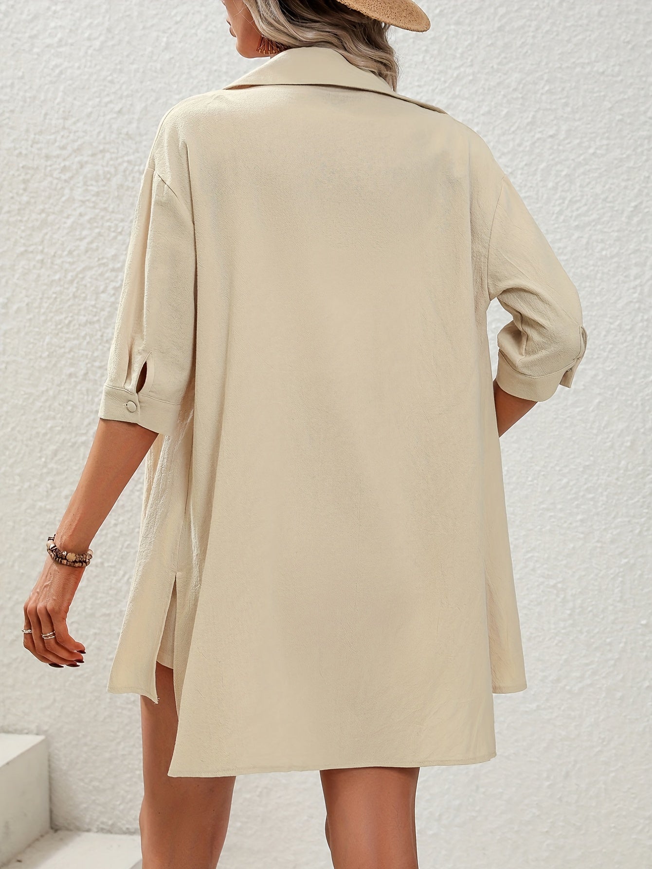 Sixsr Solid Casual Two-piece Set, Button Front Short Sleeve Shirt & Elastic Waist Pocket Front Shorts Outfits, Women's Clothing
