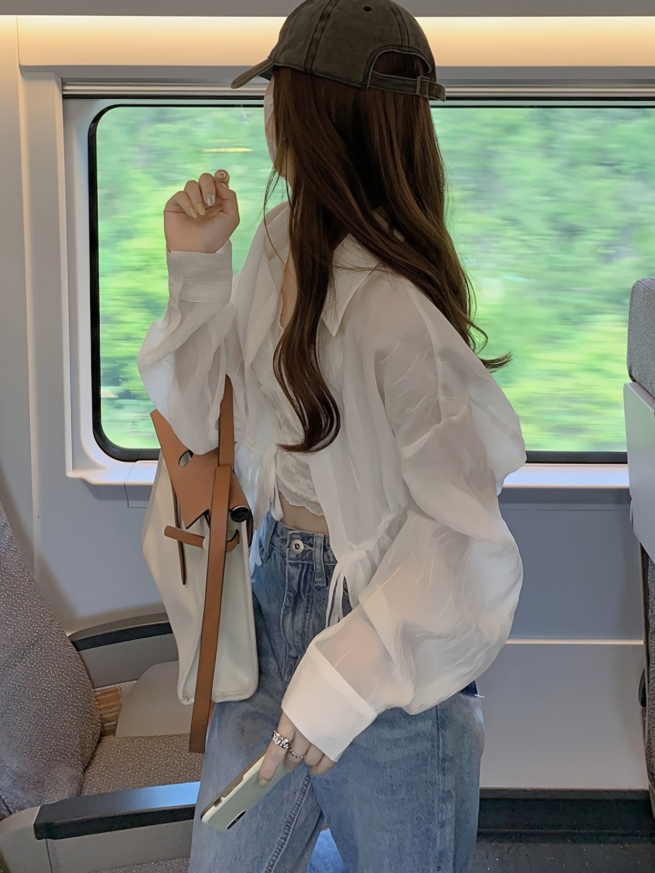 Sixsr Solid Drawstring Illusion Blouse, Casual Long Sleeve Blouse For Spring & Fall, Women's Clothing