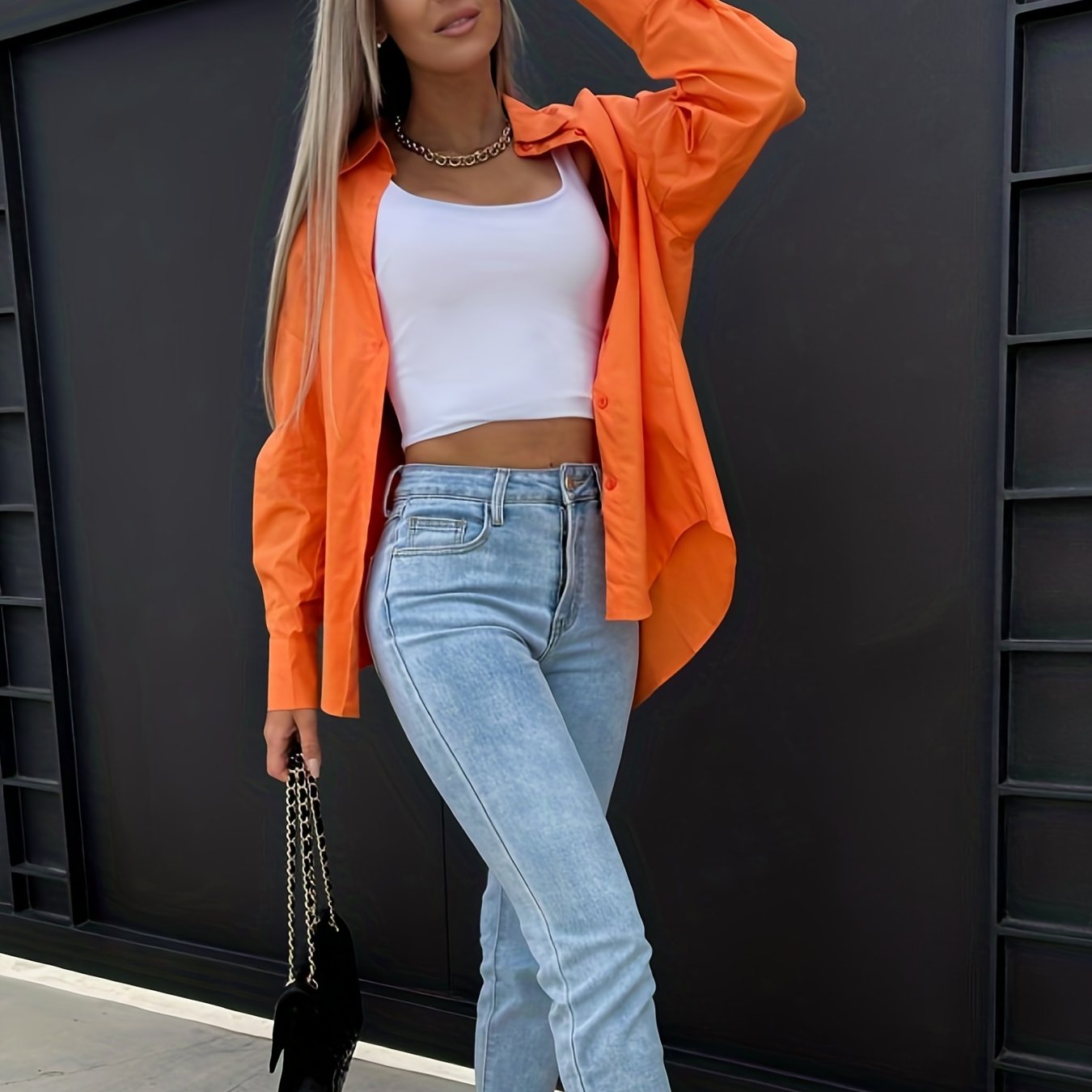 Sixsr V-neck Loose Lapel Blouses, Casual Button Down Long Sleeve Fashion Spring Summer Shirts Tops, Women's Clothing