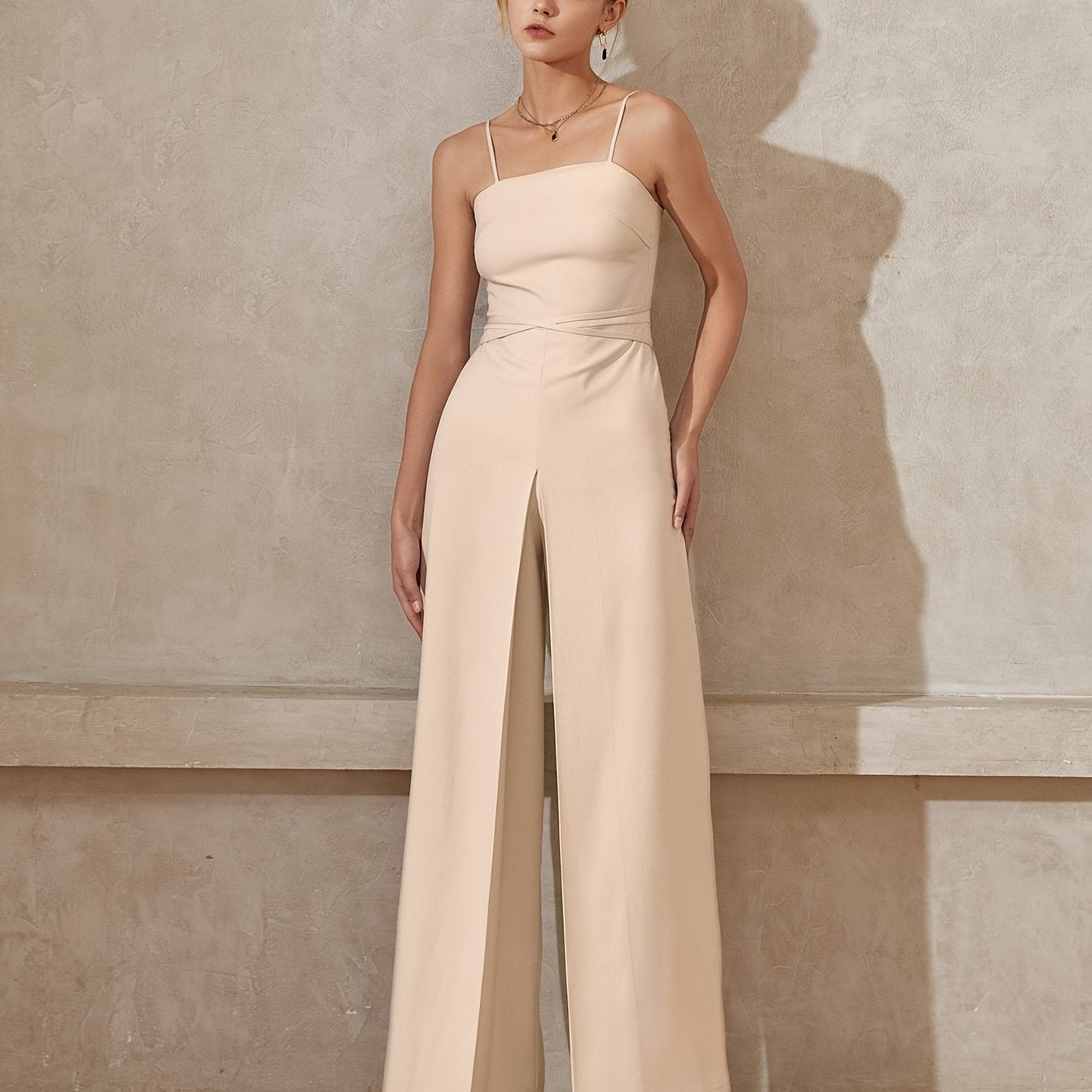 Sixsr Solid Tie Back Cami Jumpsuit, Elegant Sleeveless Wide Leg Jumpsuit For Spring & Summer, Women's Clothing