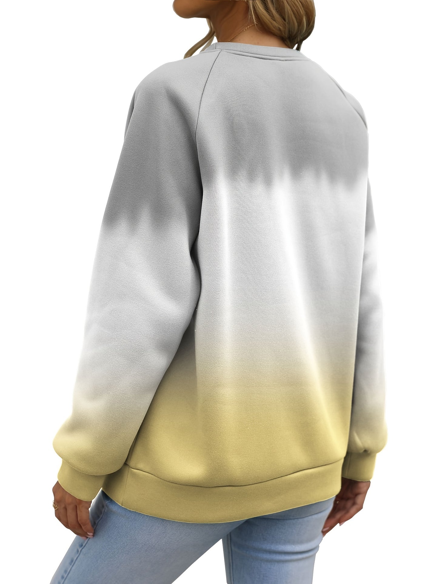 Sixsr Plus Size Casual Sweatshirt, Women's Plus Colorblock Ombre Print Long Sleeve Round Neck Slight Stretch Pullover Sweatshirt