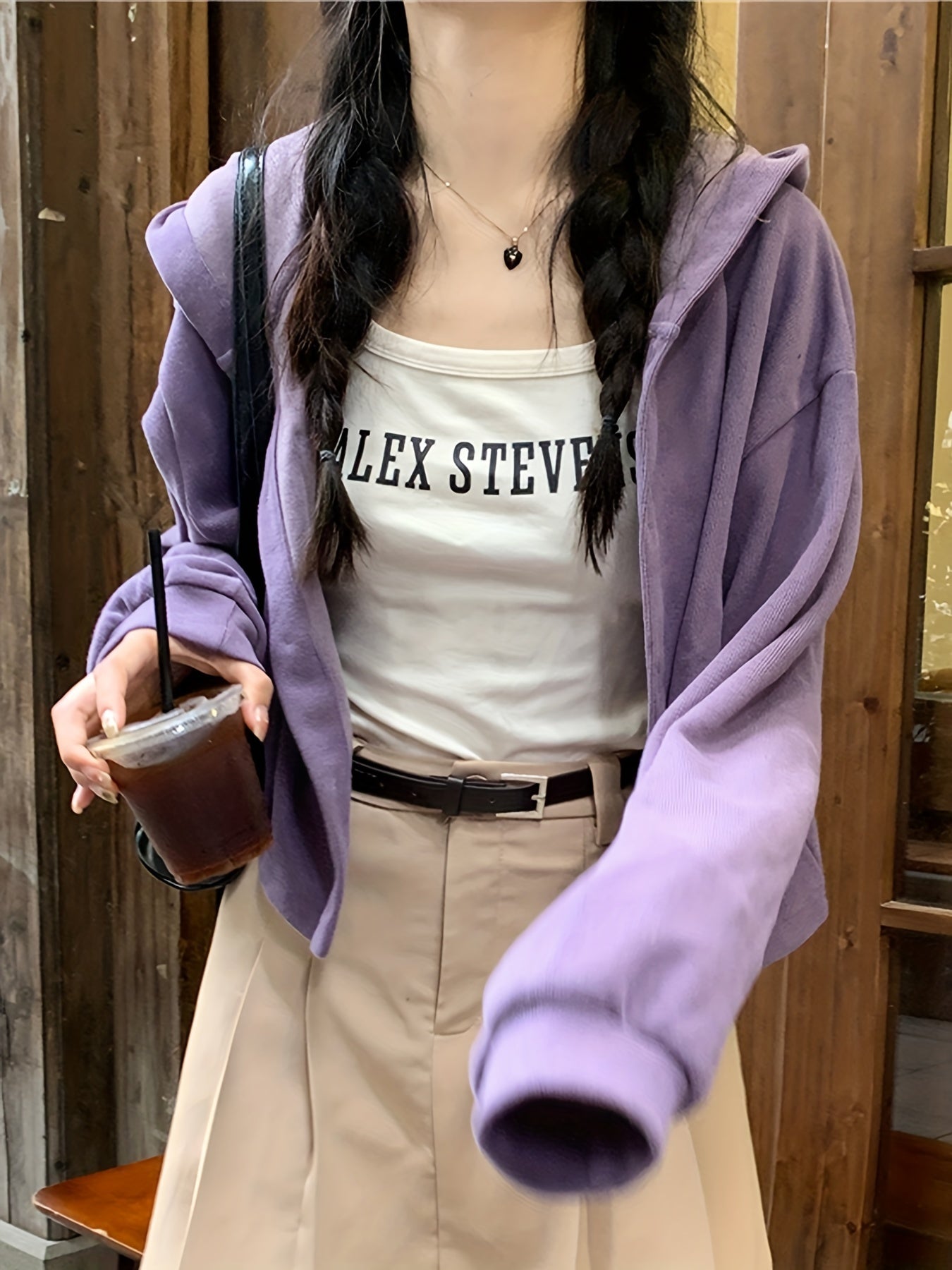 Sixsr Solid Button Up Crop Hoodie, Casual Long Sleeve Hoodies Sweatshirt, Women's Clothing