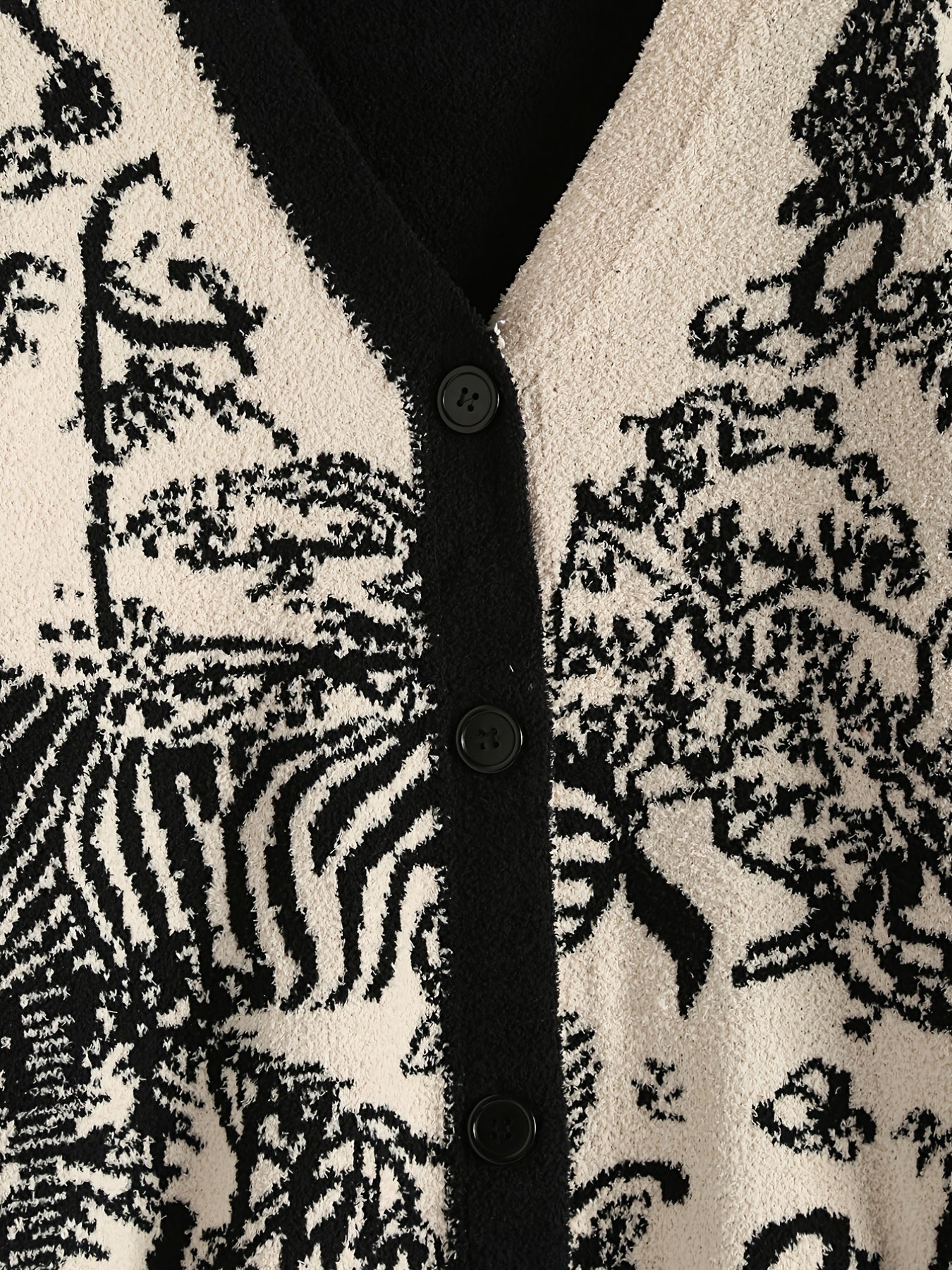 Sixsr Plus Size Jacquard Button Front Sweater Cardigan, Women's Plus Casual Slight Stretch Sweater Cardigan