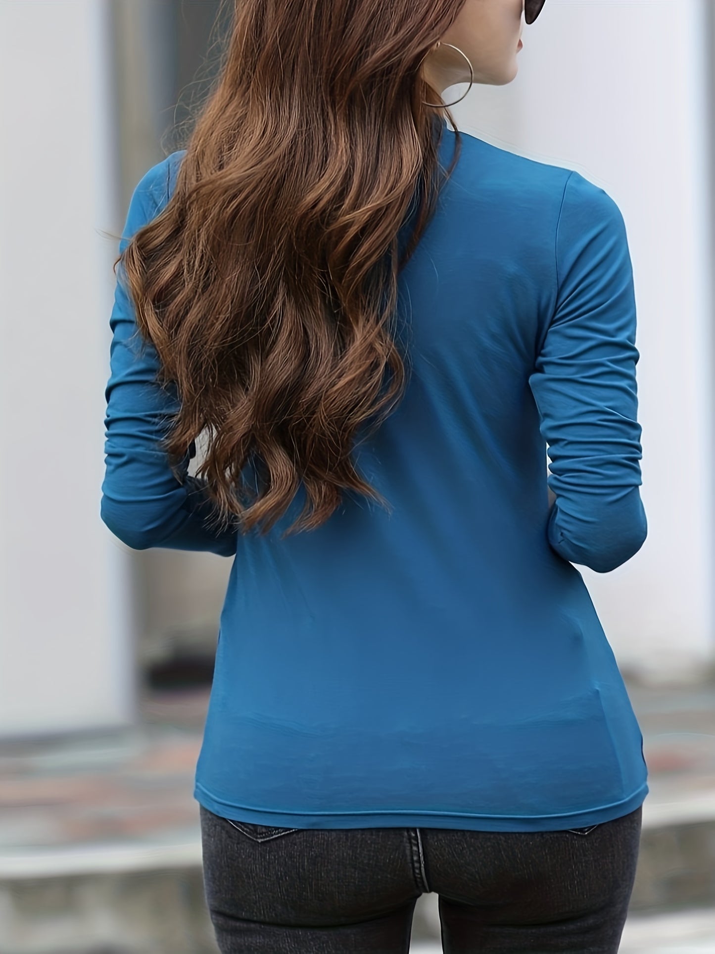 Sixsr Solid Color Turtle Neck T-Shirt, Casual Long Sleeve Slim T-Shirt For Spring & Fall, Women's Clothing
