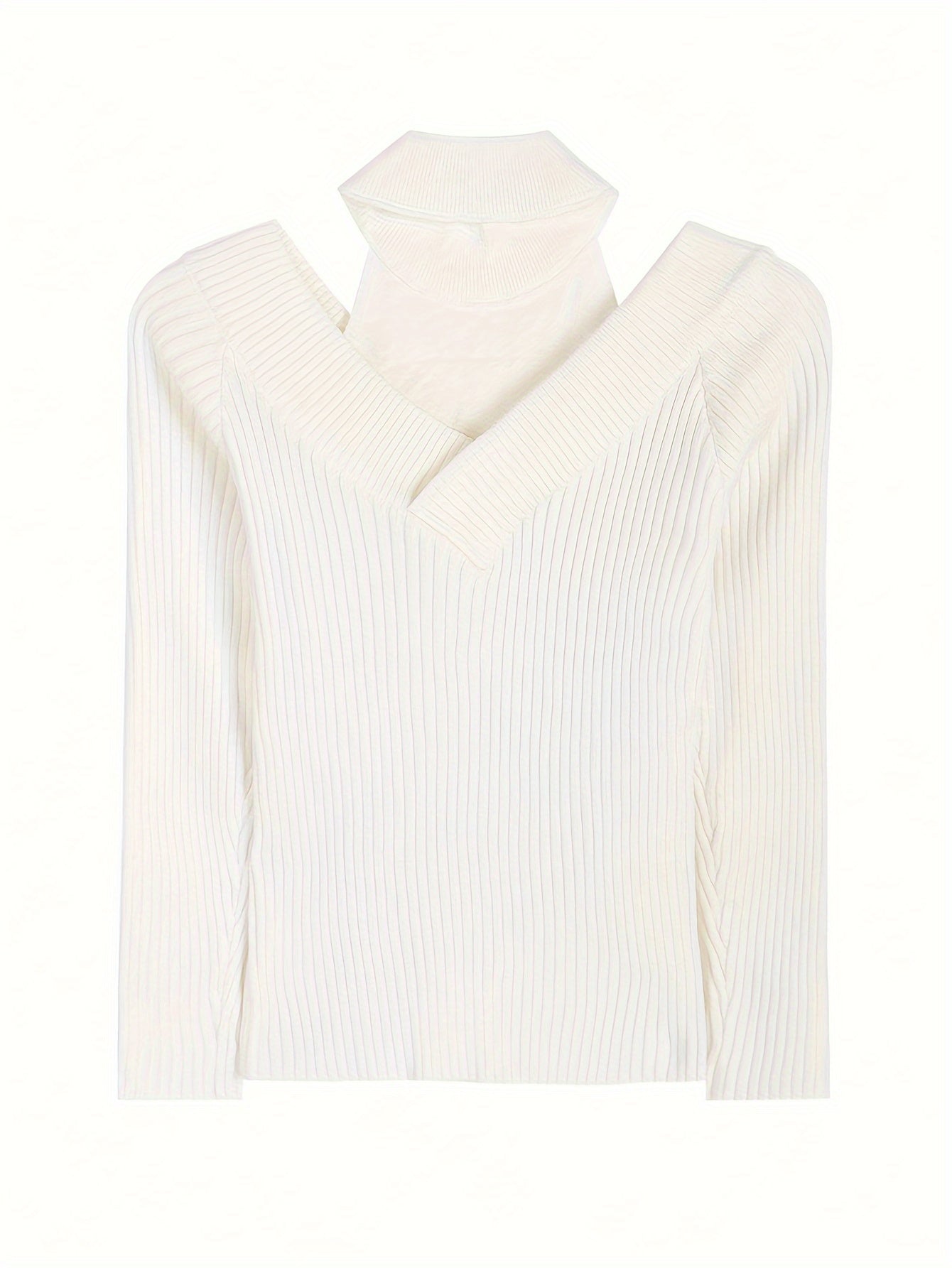 Sixsr Cold Shoulder Choker Neck Sweater, Chic Long Sleeve Sweater For Fall & Winter, Women's Clothing