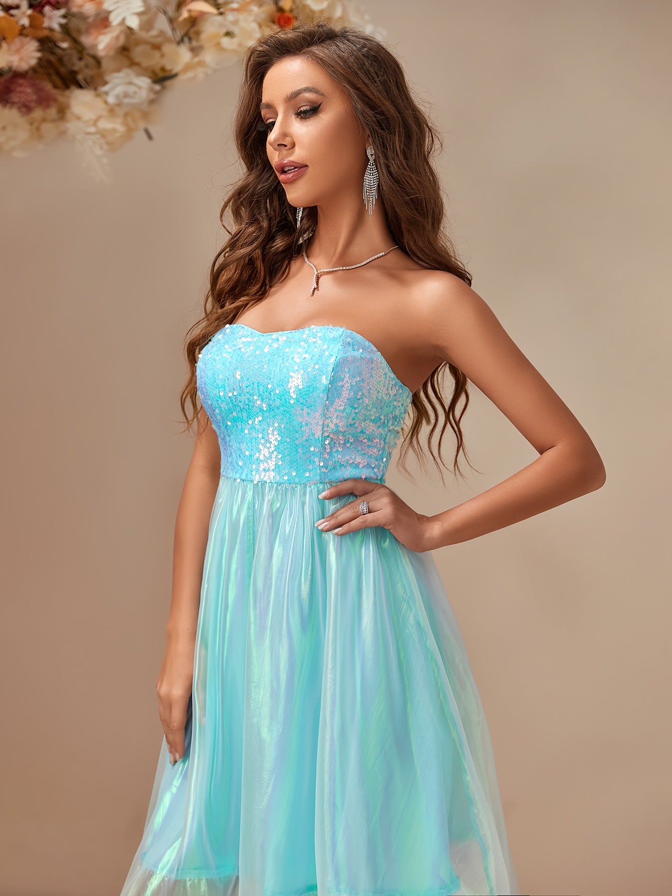 Sixsr Sequin Off Shoulder Tube Dress, Elegant Sleeveless Dress For Party & Banquet, Women's Clothing