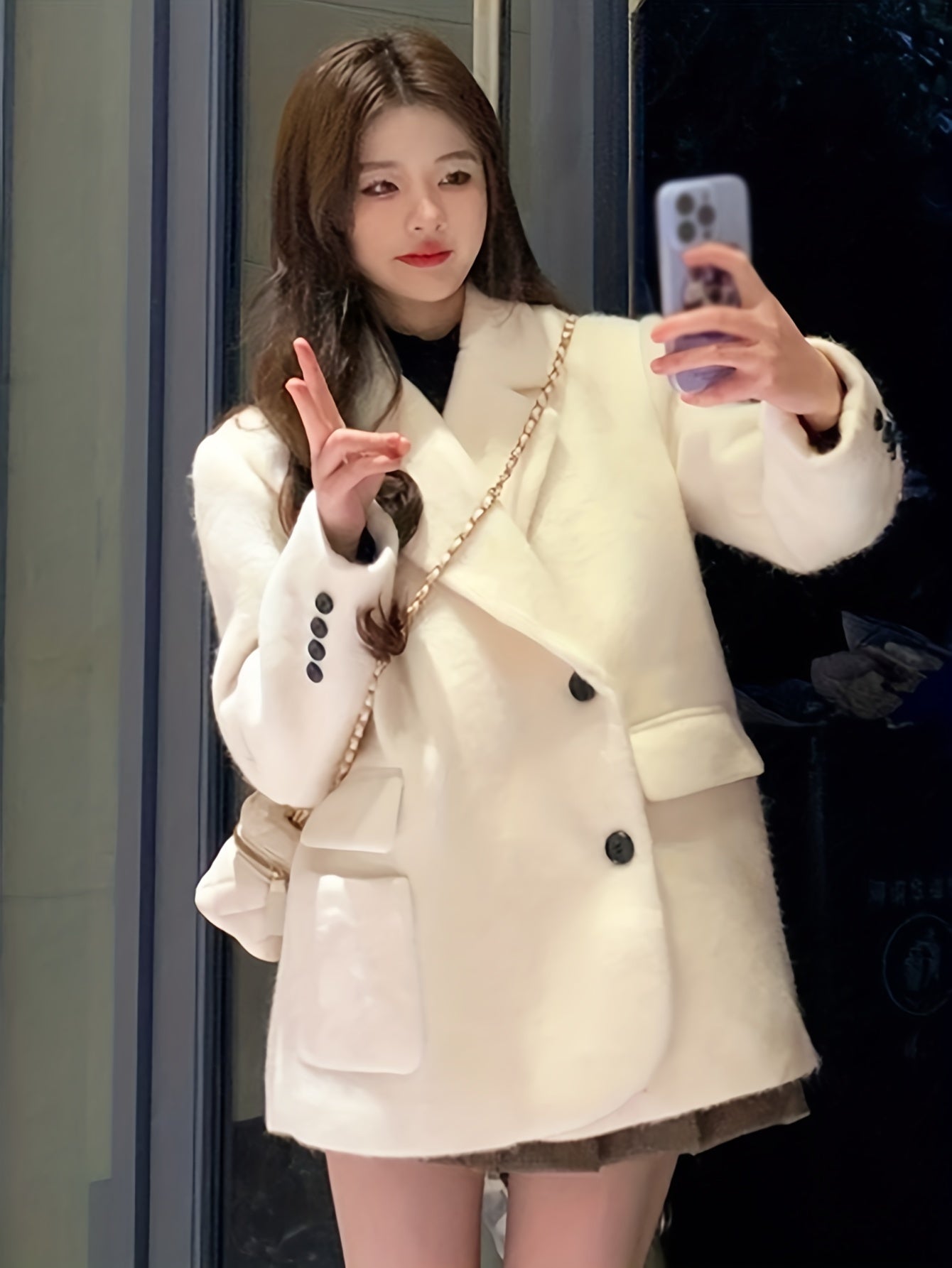 Sixsr Solid Button Front Coat, Casual Long Sleeve Warm Outwear, Women's Clothing