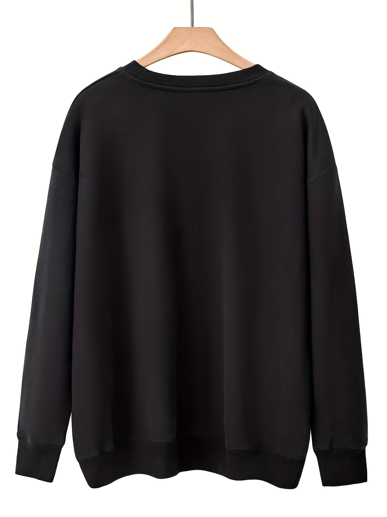 Sixsr Plus Size Casual Sweatshirt, Women's Plus Slogan Print Long Sleeve Crew Neck Slight Stretch Pullover Sweatshirt, Casual Tops For Fall & Winter, Plus Size Women's Clothing