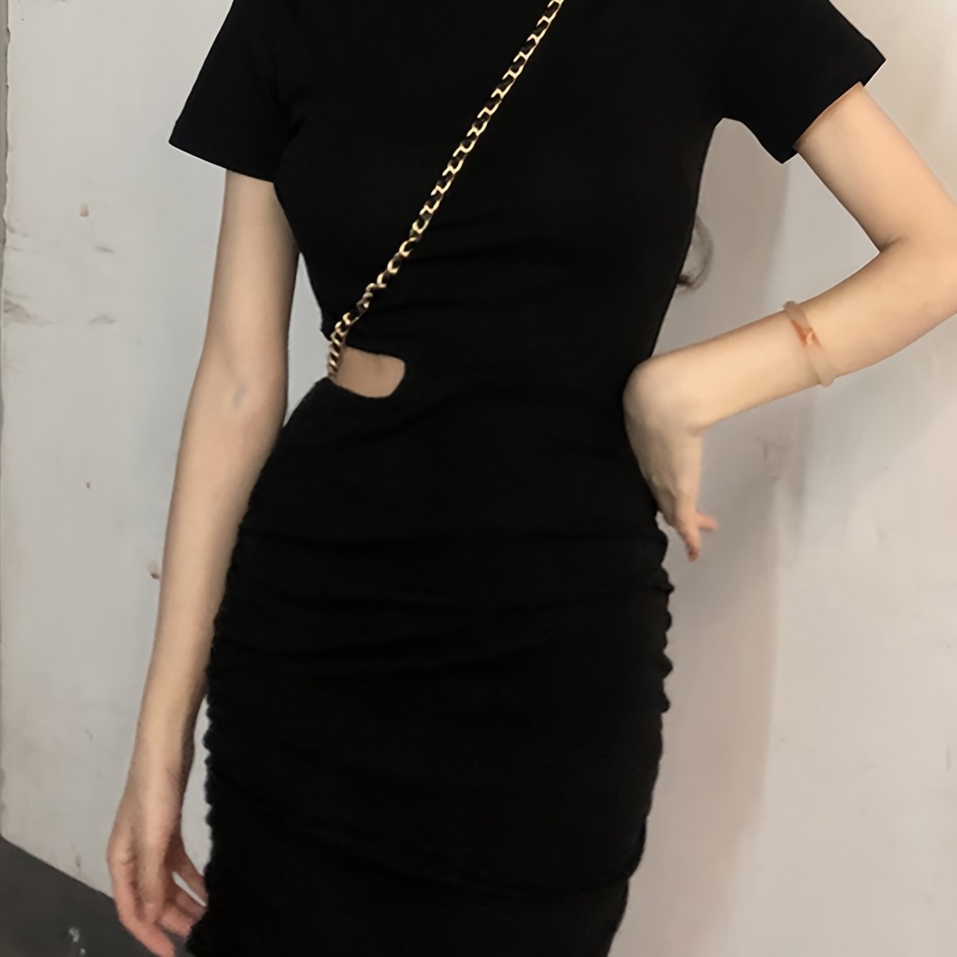 Sixsr Solid Cut Out Ruched Dress, Casual Short Sleeve Dress For Spring & Summer, Women's Clothing