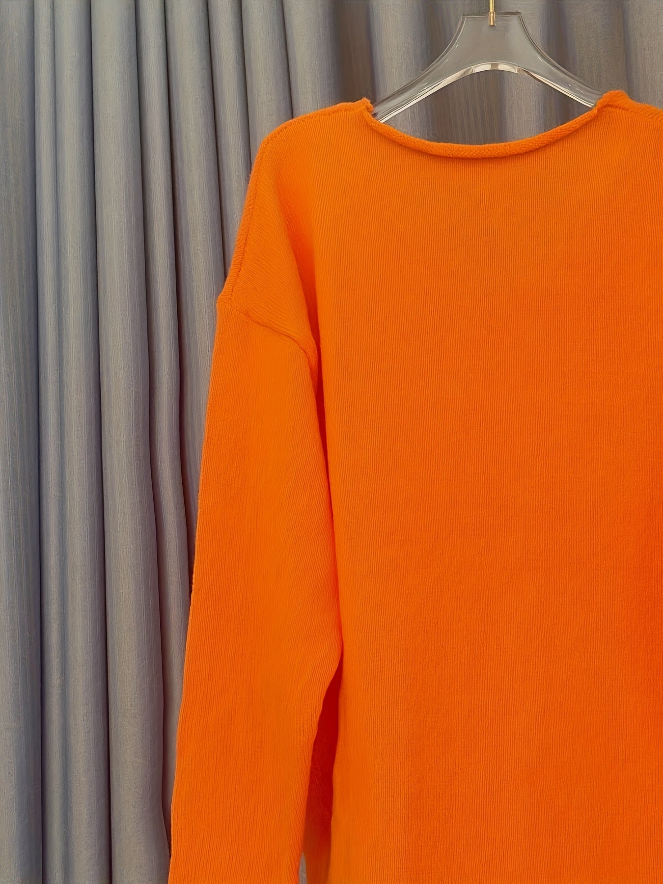 Sixsr Letter Pattern V Neck Oversized Sweater, Casual Long Sleeve Rolled Trim Sweater, Women's Clothing