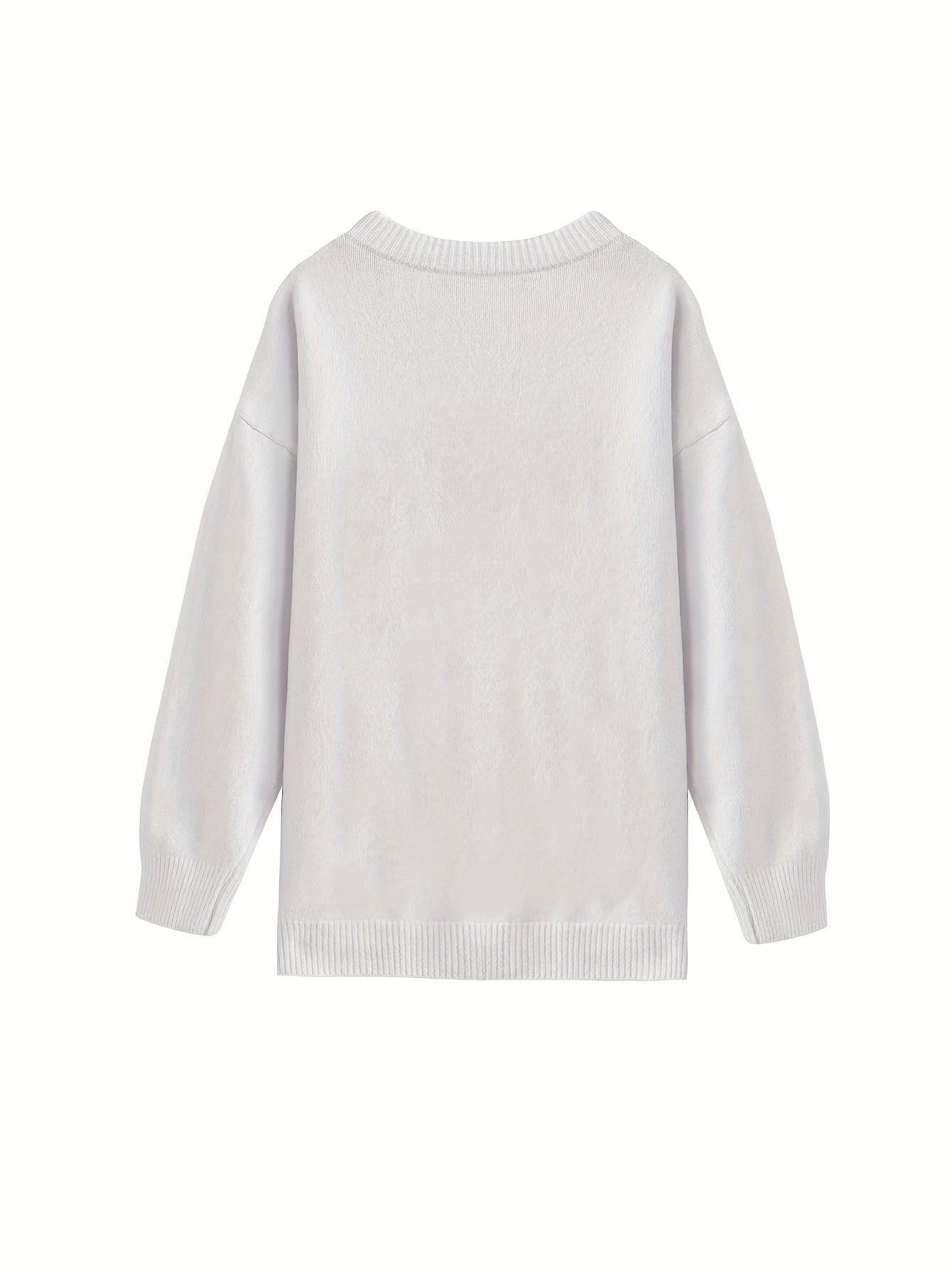 Sixsr Solid Button Up Knit Cardigan, Casual Crew Neck Long Sleeve Loose Sweater, Women's Clothing