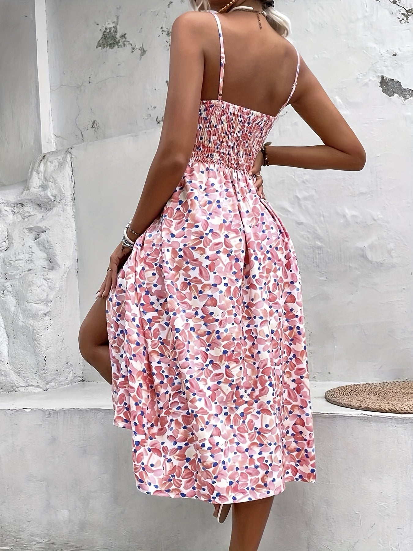 Sixsr Floral Print Midi Dress, Boho V Neck Spaghetti Strap Dress, Women's Clothing