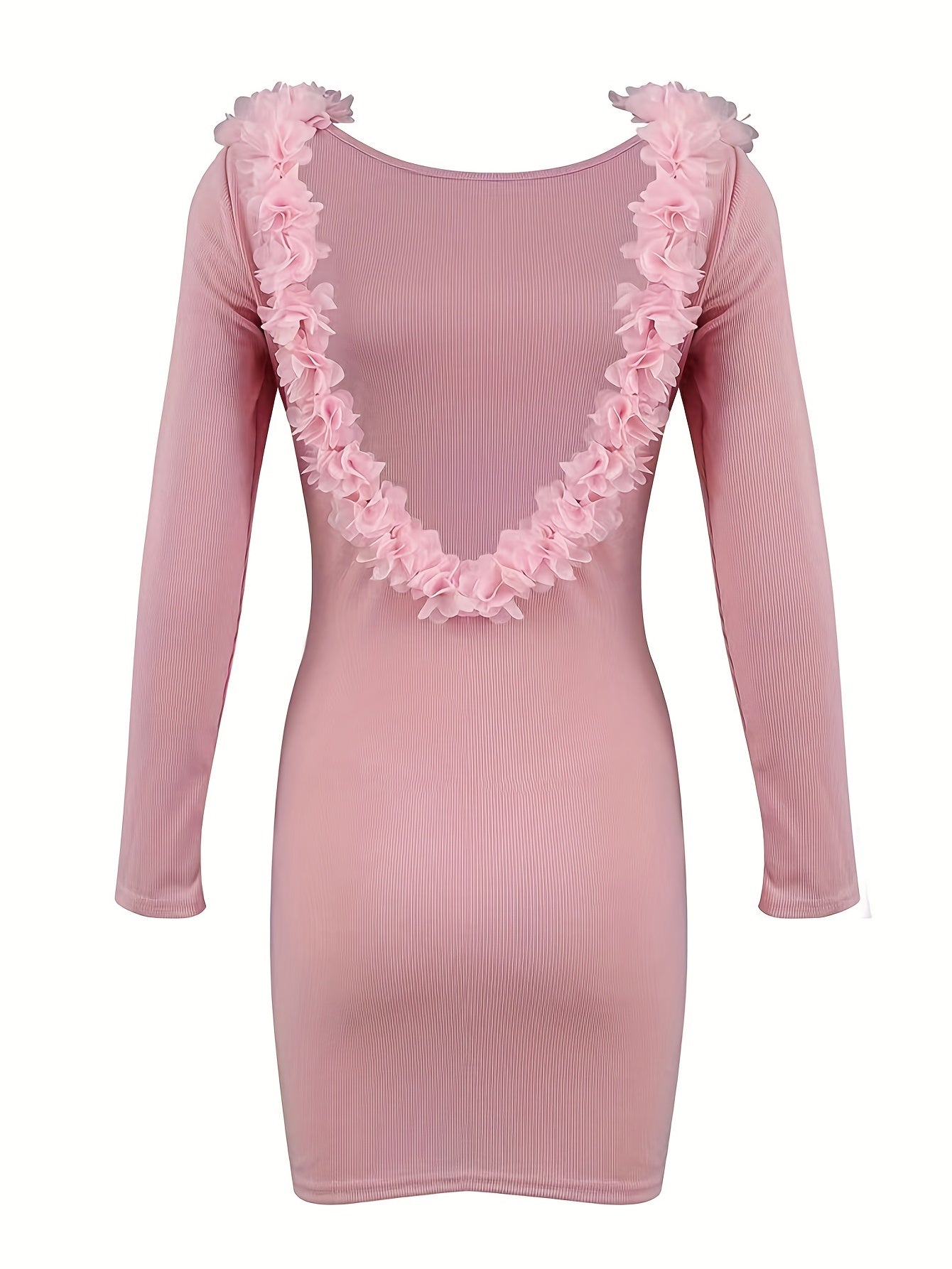 Sixsr Ruffle Trim Backless Dress, Sexy Long Sleeve Bodycon Solid Dress, Women's Clothing