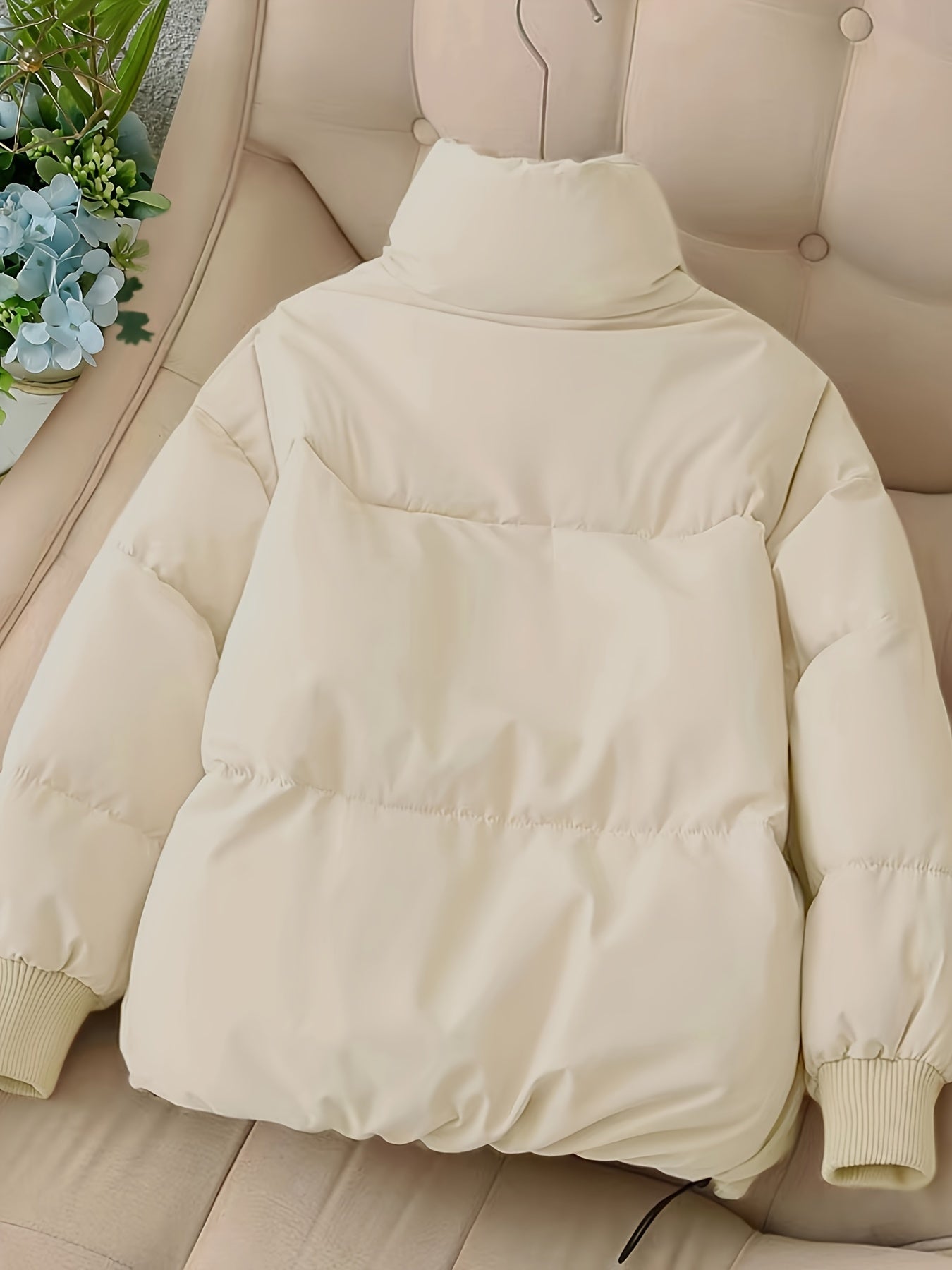 Sixsr Solid Zip Front Coat, Casual Stand Collar Long Sleeve Fall & Winter Warm Outerwear, Women's Clothing
