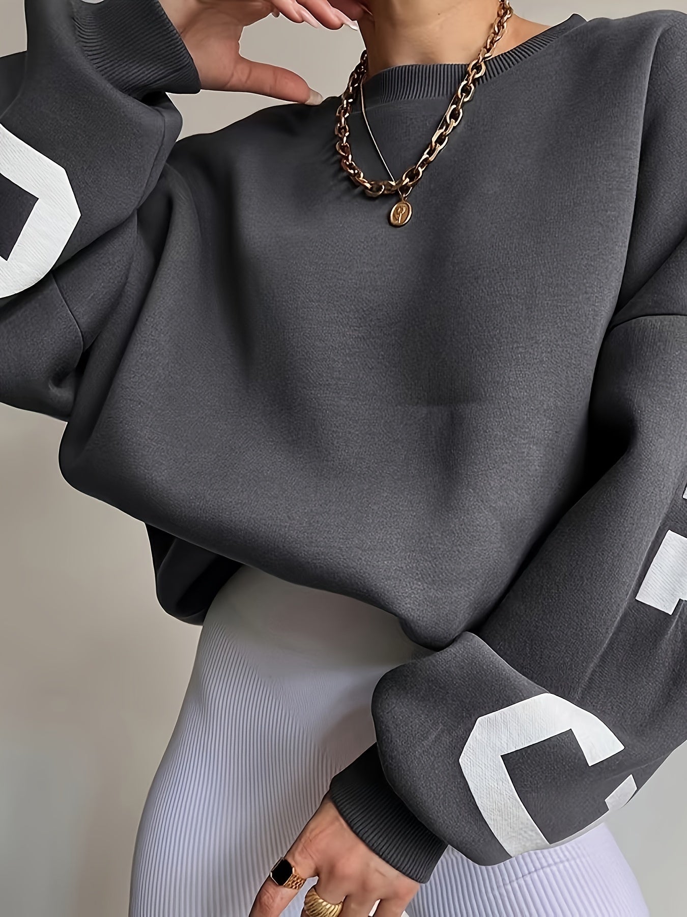 Sixsr Girls' Casual Letter Print Crew Neck Sweatshirt Loose Fit Kids Long Sleeve Pullover For Streetwear