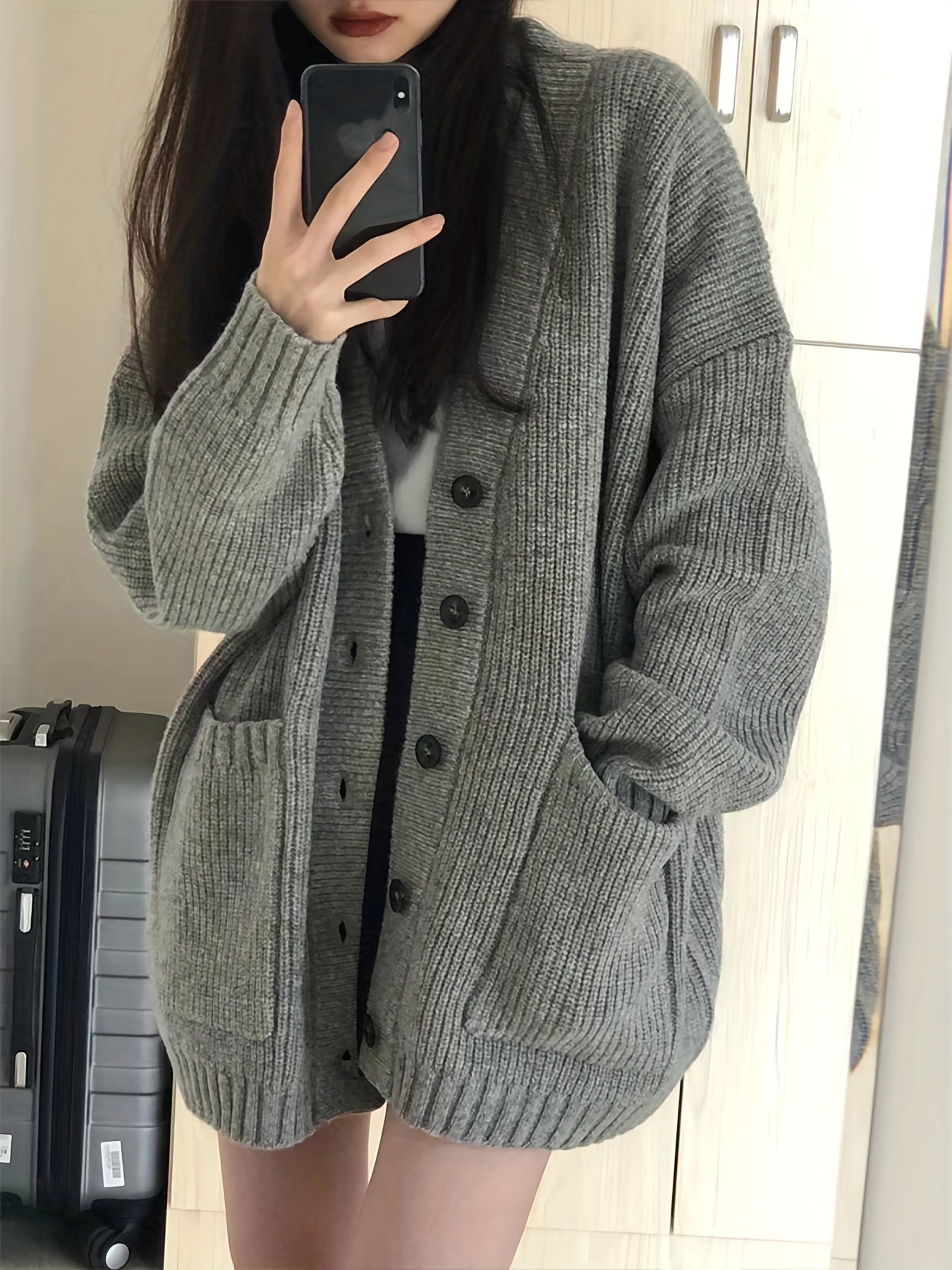 Sixsr Solid Button Up Pocket Cardigan, Casual Long Sleeve Cardigan For Fall & Winter, Women's Clothing
