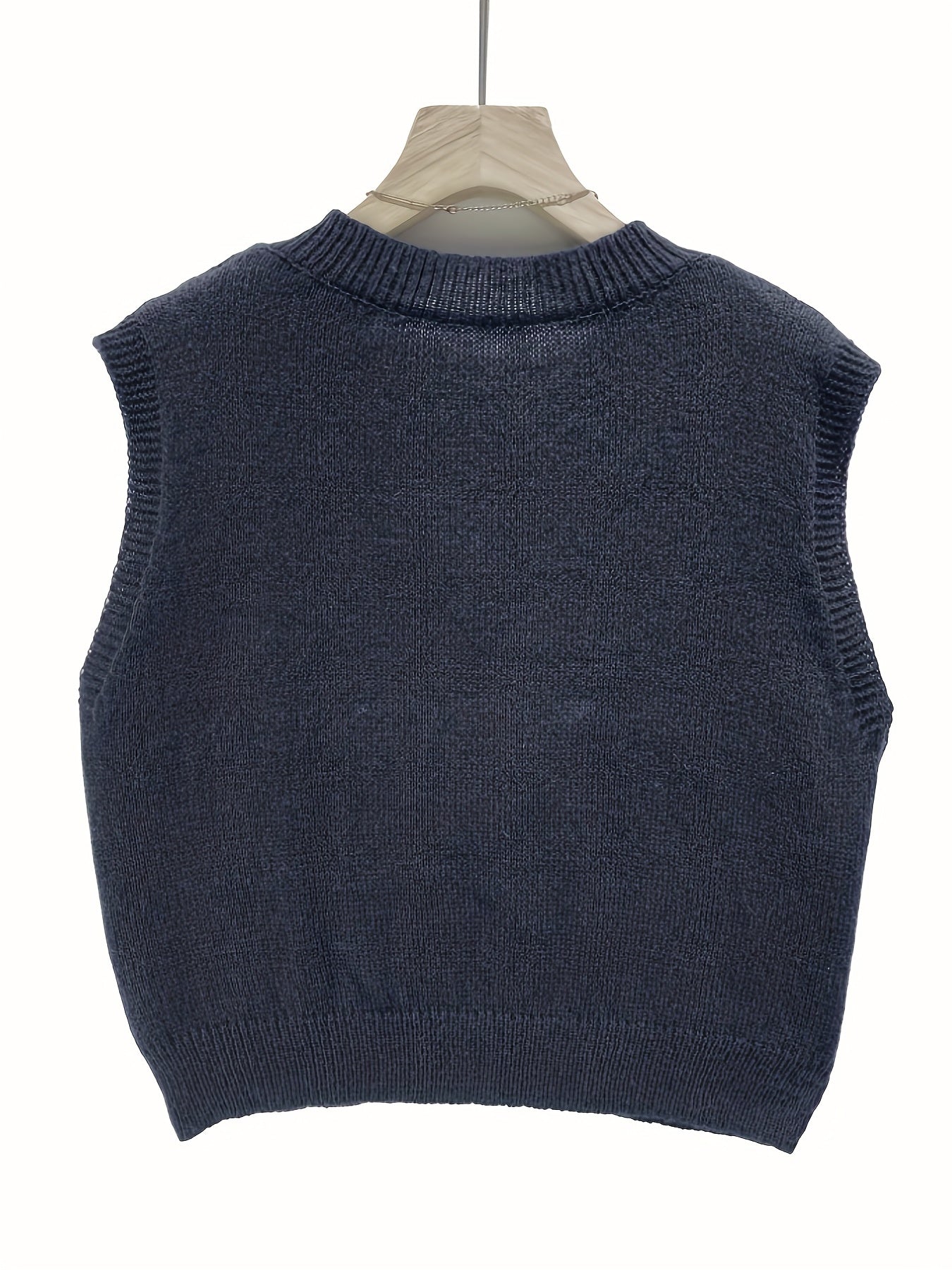 Sixsr Cable Knit Sweater Vest, Preppy Solid Sleeveless V Neck Vest, Women's Clothing