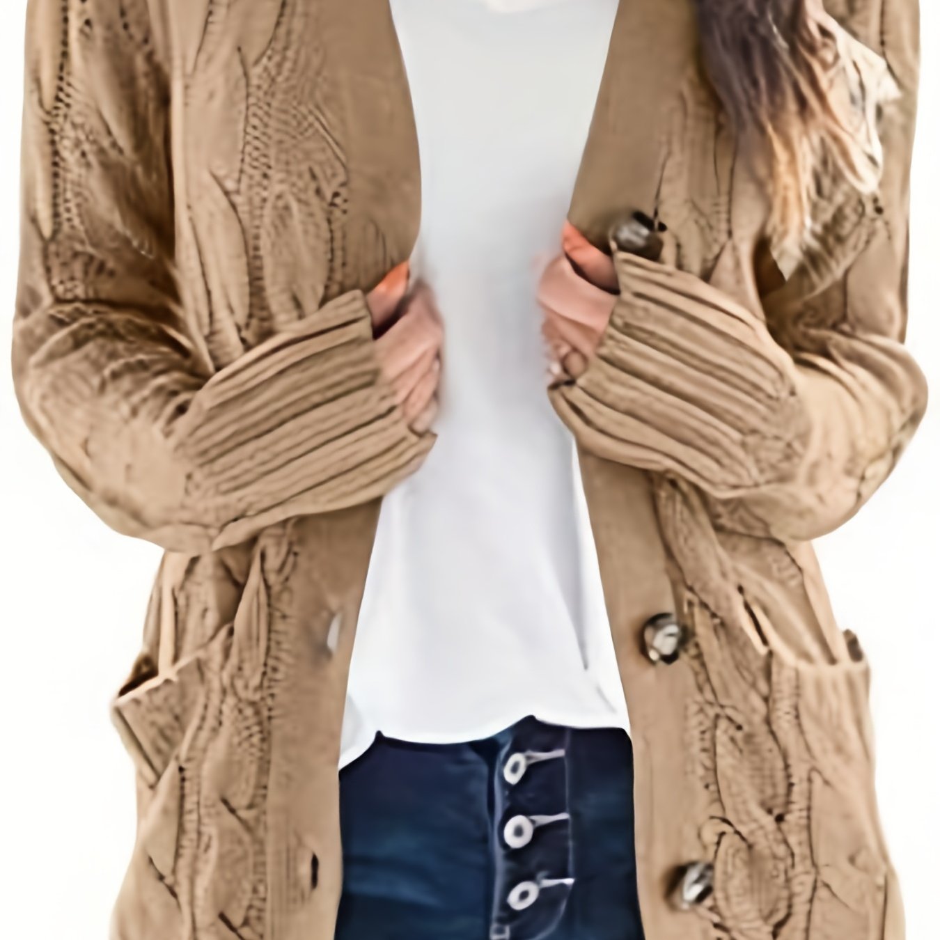 Sixsr Cable Knit Button Front Cardigan, Casual Solid Long Sleeve Cardigan For Fall & Winter, Women's Clothing