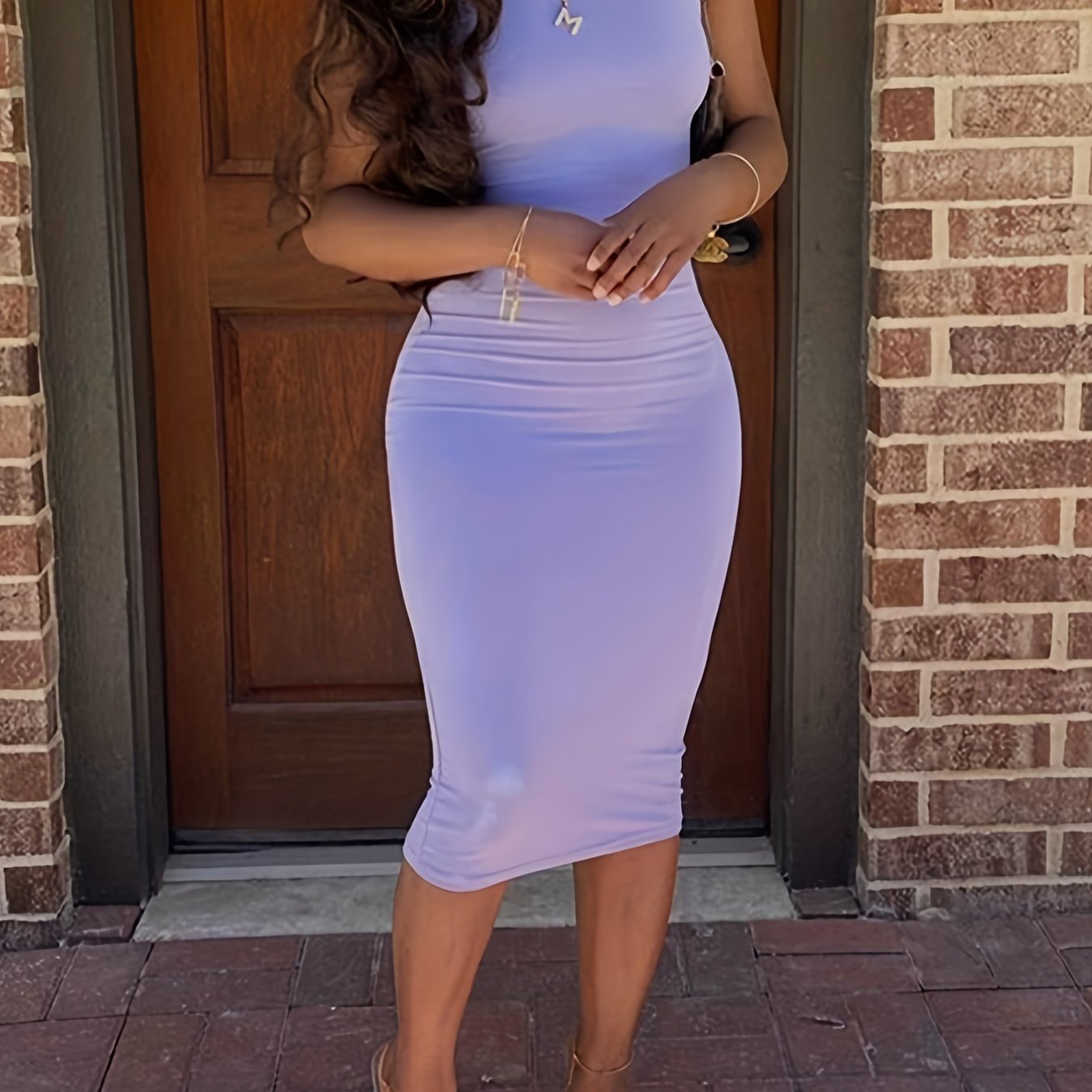 Sixsr Bodycon Crew Neck Dress, Casual Sleeveless Tank Dress For Spring & Summer, Women's Clothing