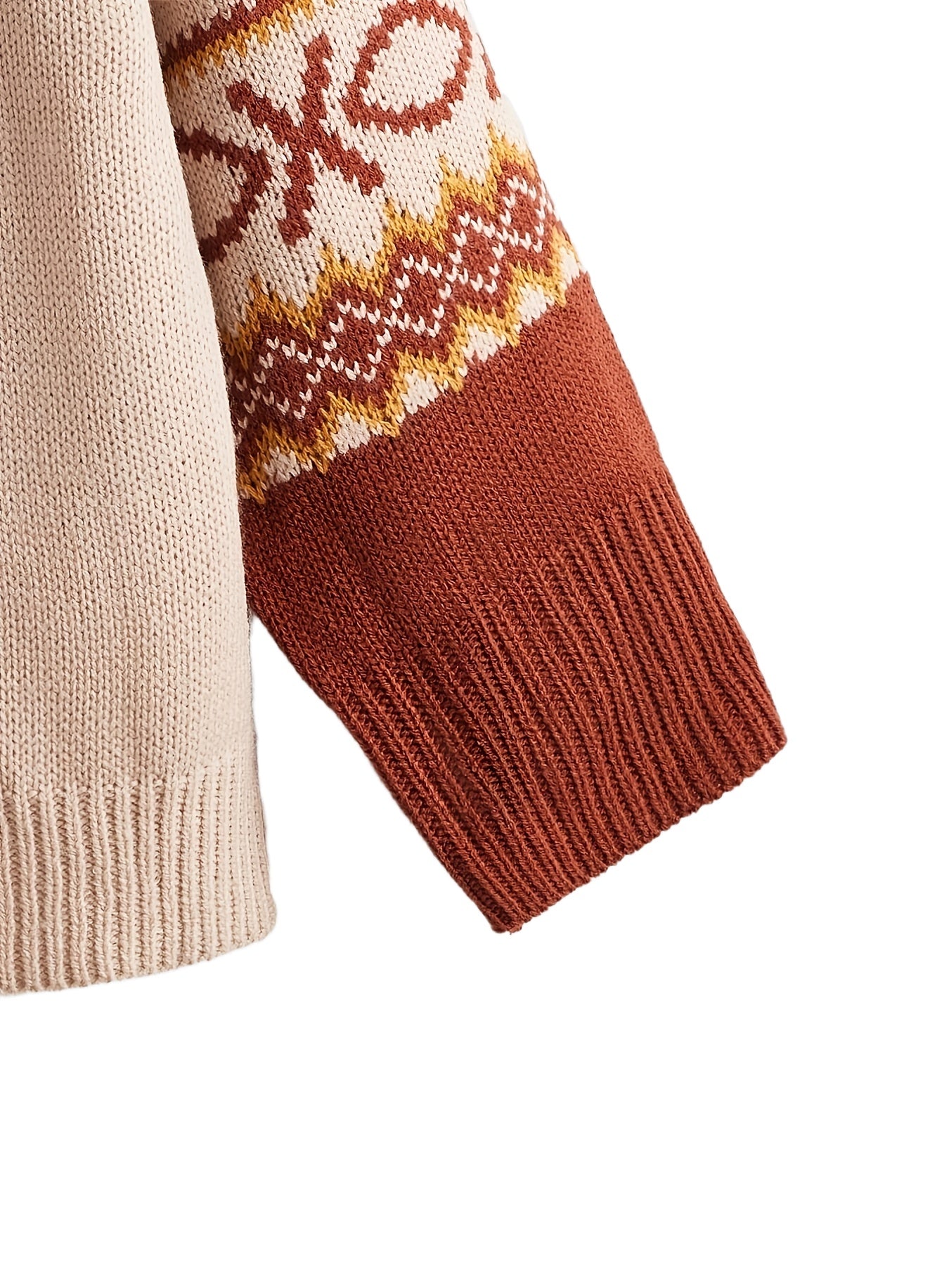 Sixsr Plus Size Christmas Jacquard Long Sleeve Sweater, Women's Plus Slight Stretch Casual Pullover Sweater