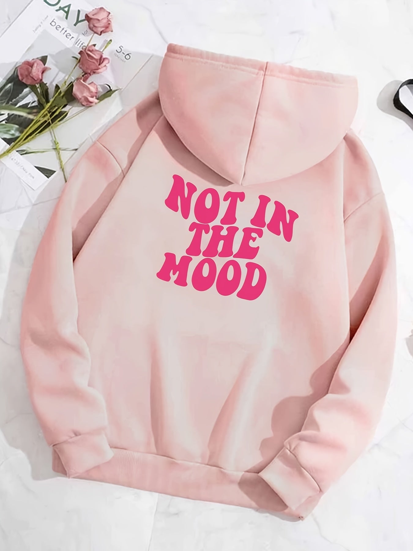 Sixsr Casual Letter Print Hoodie, Drawstring Hooded Pocket Fashion Loose Fall & Winter Sweatshirt, Women's Clothing