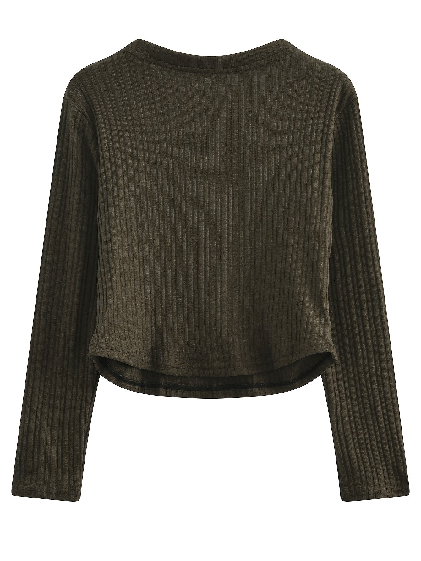 Sixsr Solid Crew Neck Rib Knit Top, Casual Long Sleeve Slim Crop Sweater For Spring & Fall, Women's Clothing